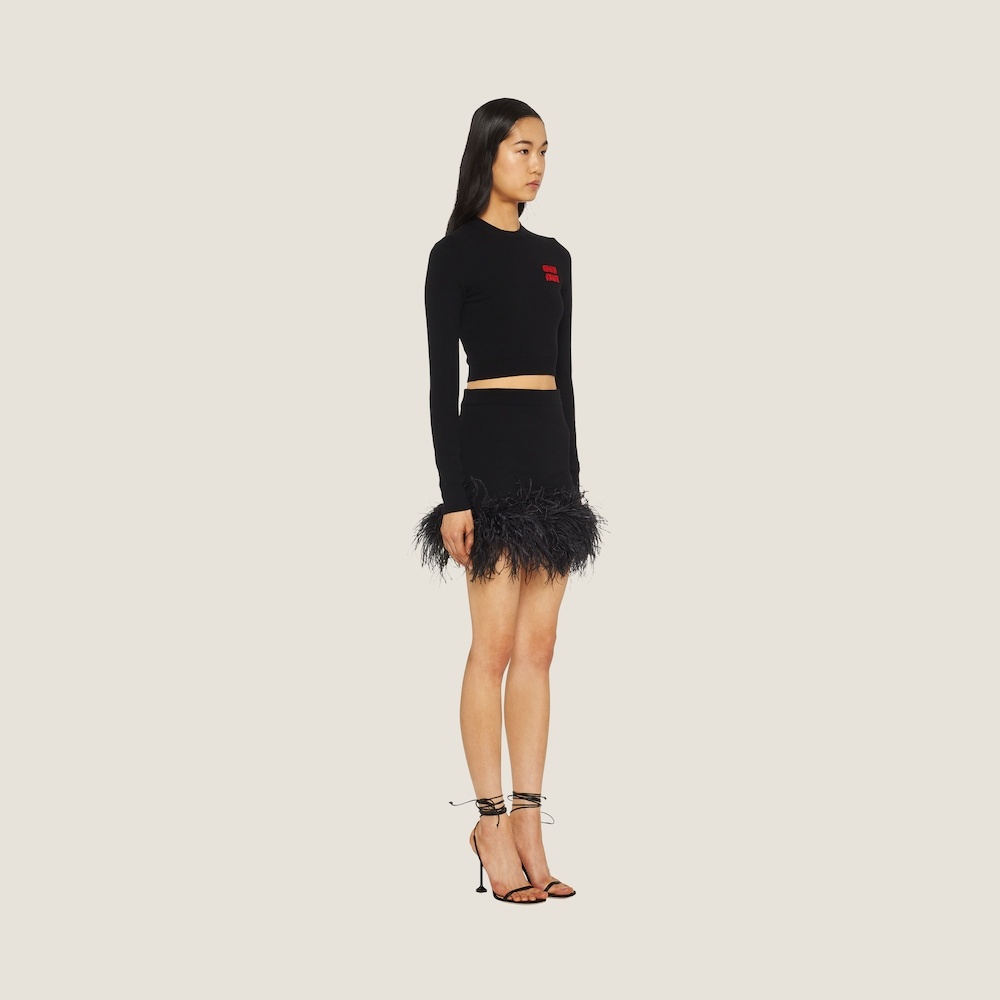 Cashmere miniskirt with feathers - 4