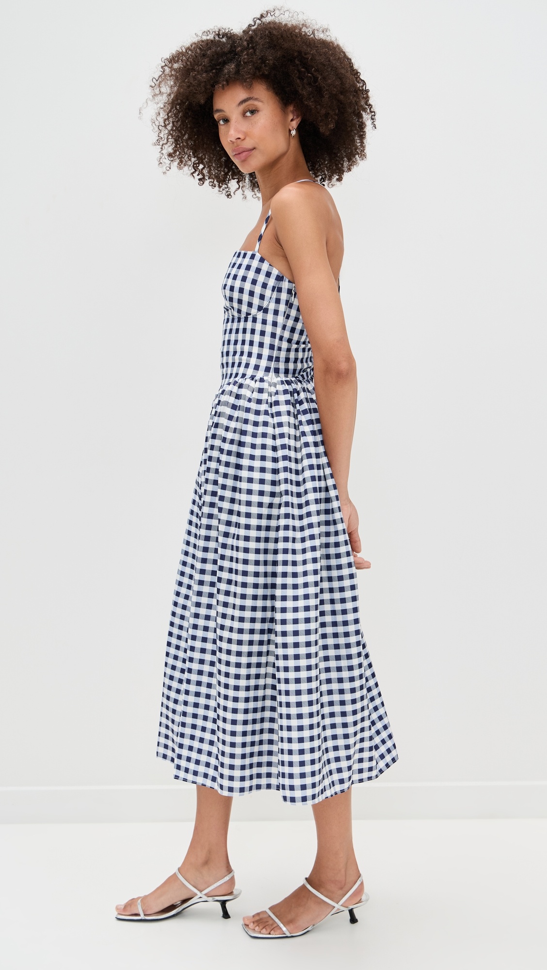 Navy Printed Taffeta Midi Dress - 3