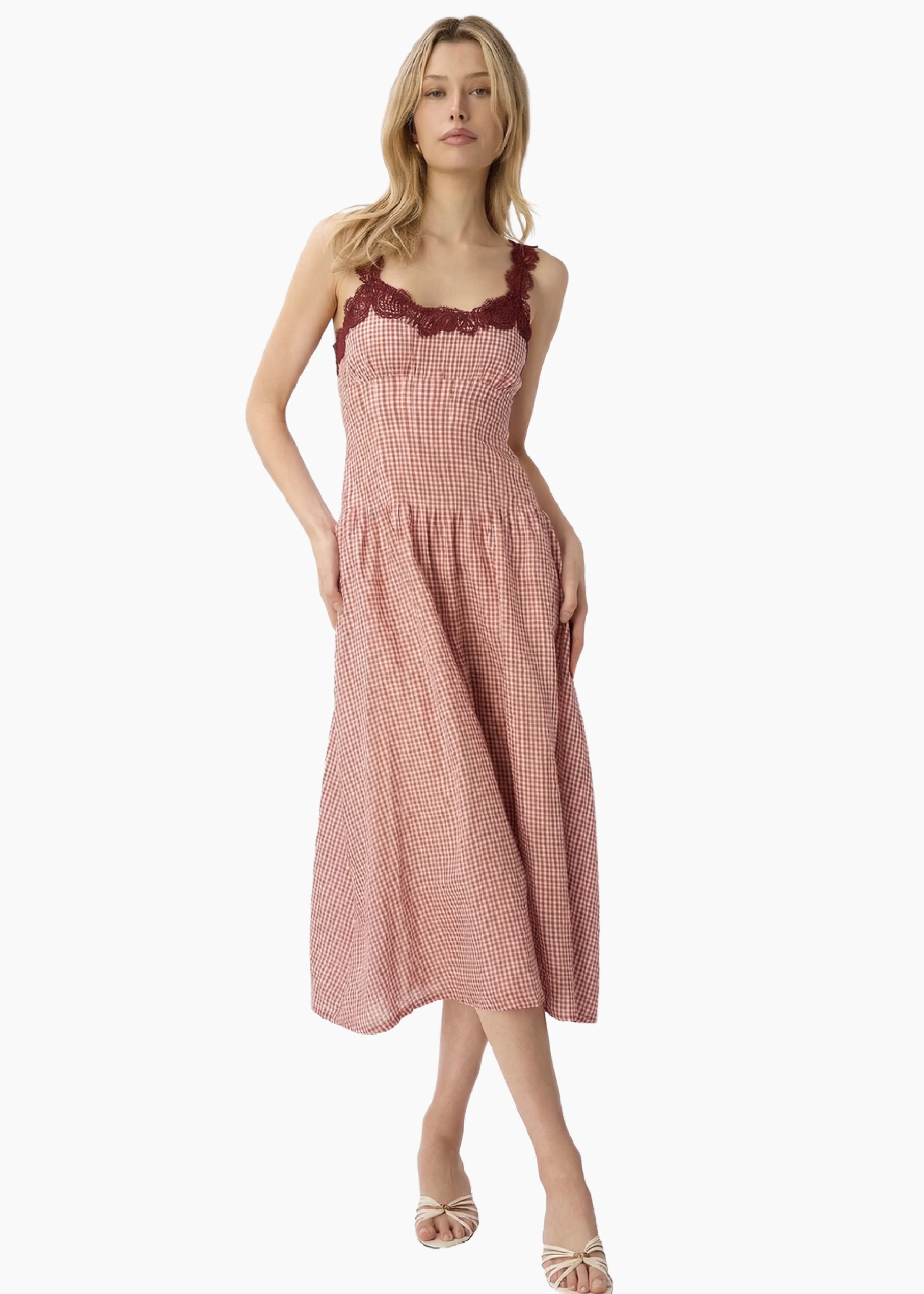 KAIRINA MIDI DRESS BERRY GINGHAM - 1