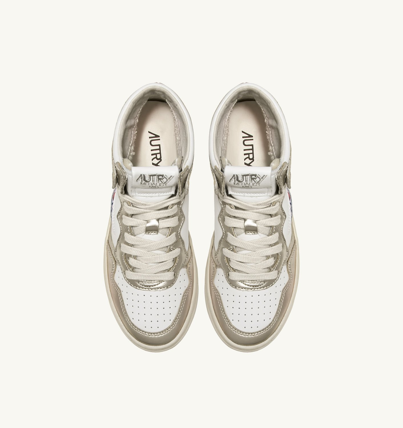 MEDALIST MID BICOLOR SNEAKERS IN WHITE AND PLATINUM LEATHER - 5