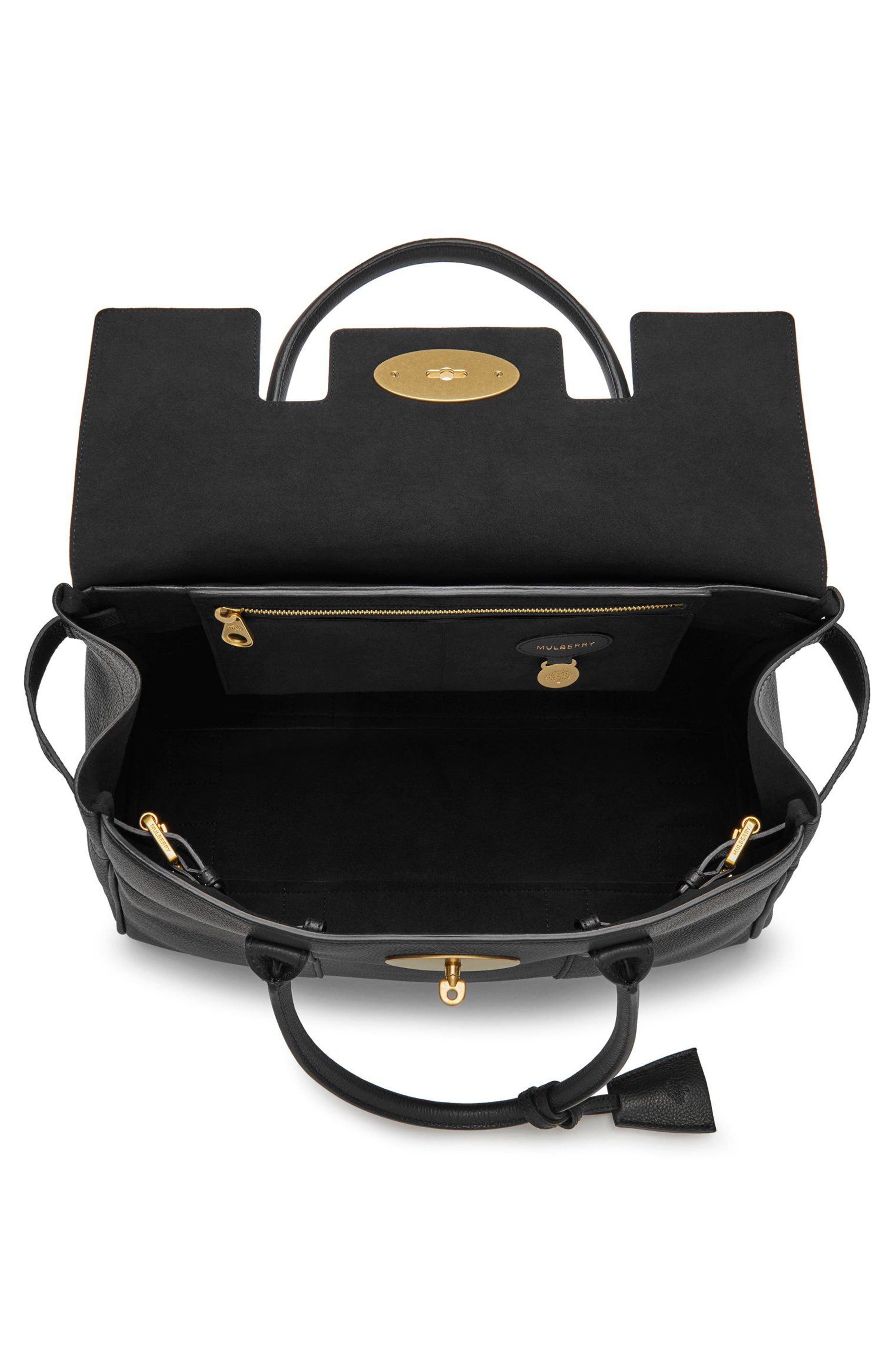 Mulberry Bayswater Pebbled Leather Satchel in Black/Brass at Nordstrom - 4