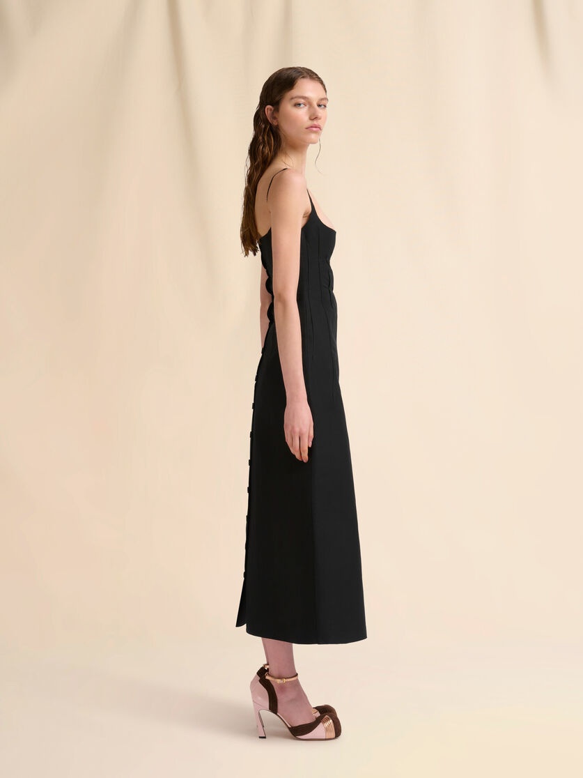 BLACK BONDED POPLIN A-LINE DRESS WITH DARTS - 6