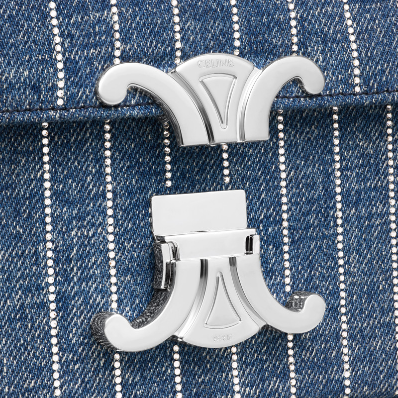 CHAIN SHOULDER BAG CLAUDE IN STRIPED DENIM WITH STRASS 5