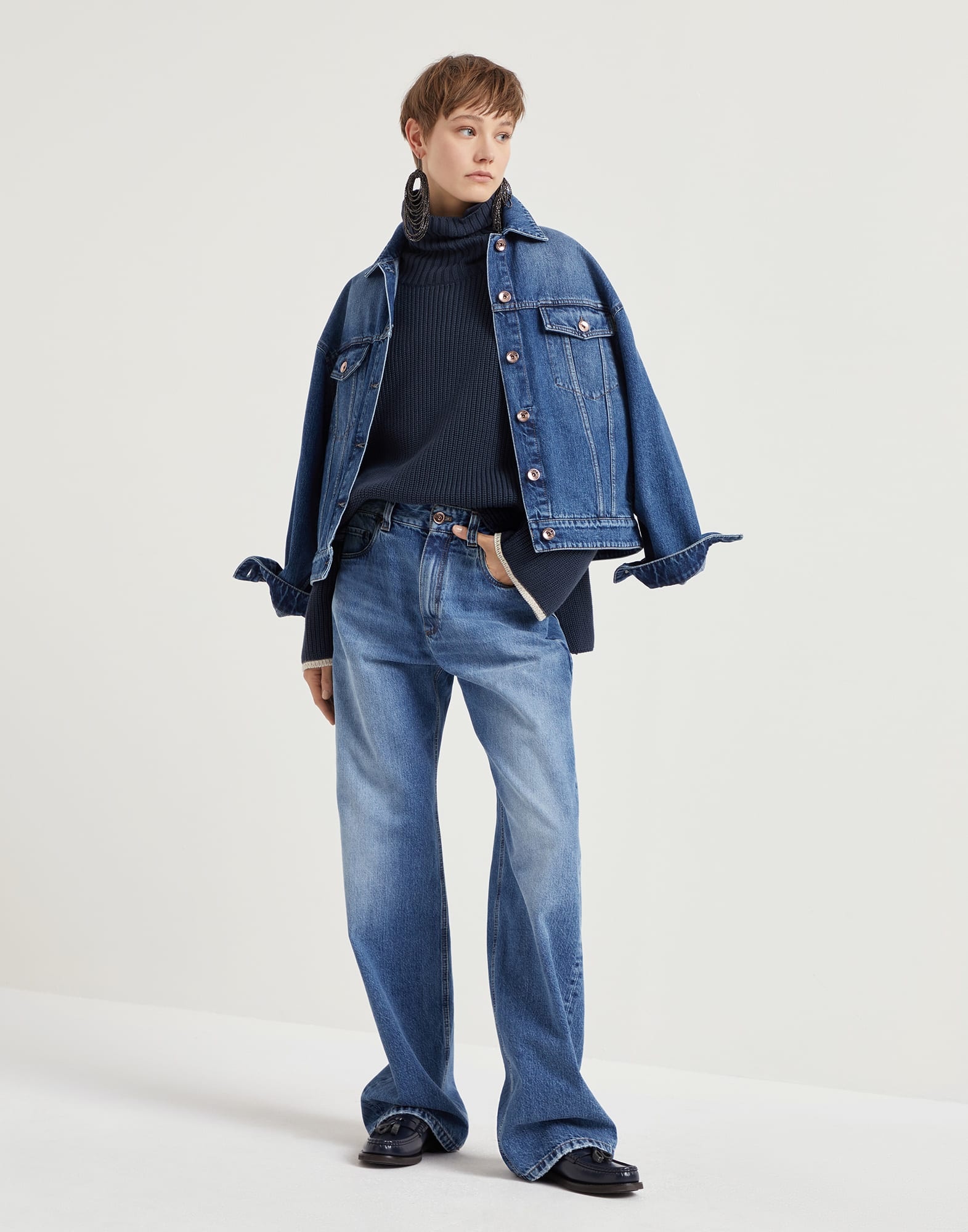 Brunello Cucinelli Authentic denim loose trousers with shiny