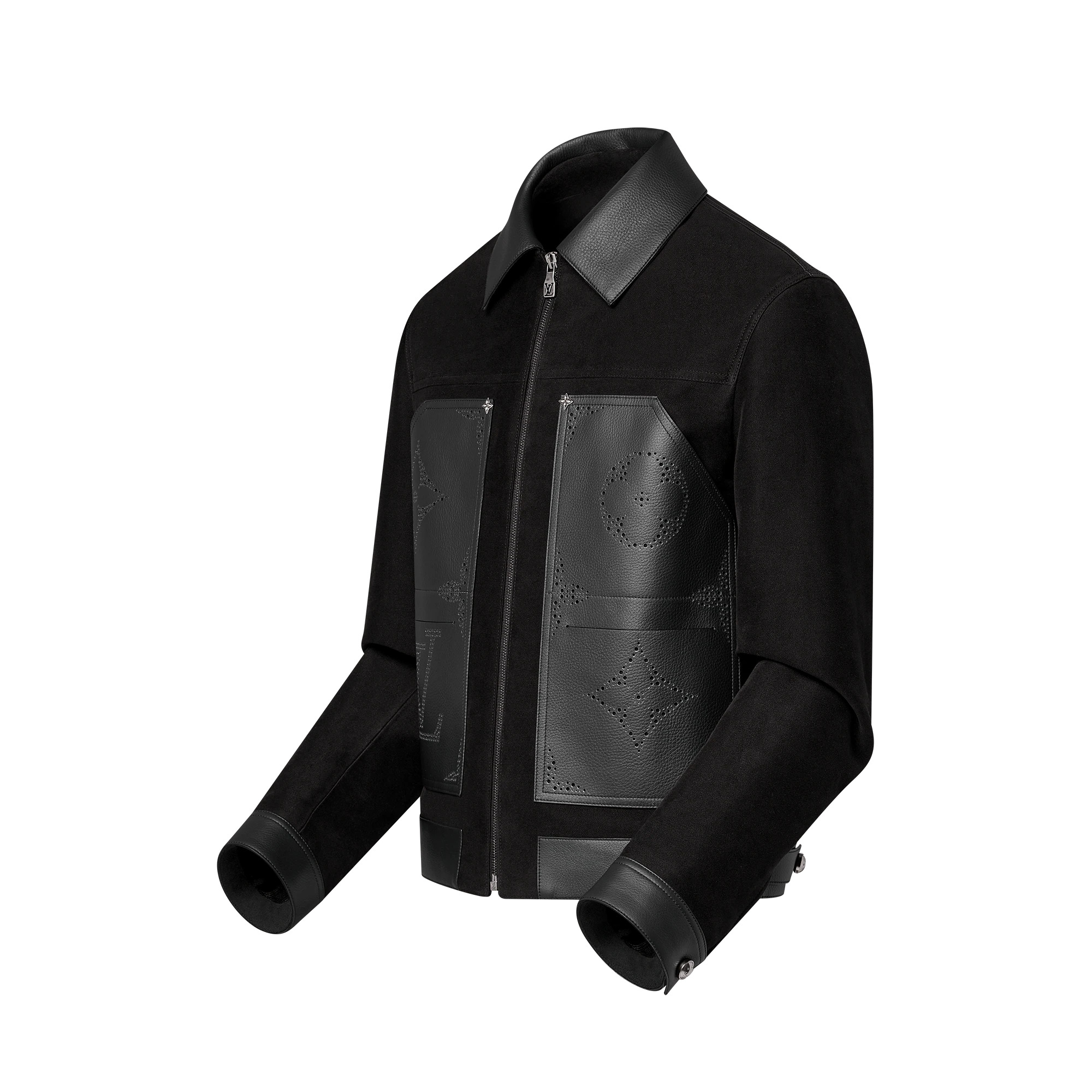 ね*読様 LOUIS VUITTON ブラック ジャンパー Louis Vuitton Monogram Mix Leather Workwear Blouson