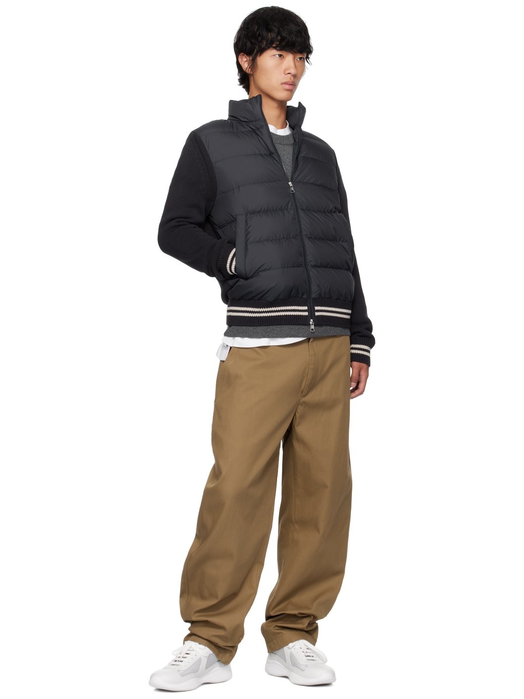 Navy Paneled Down Cardigan - 5