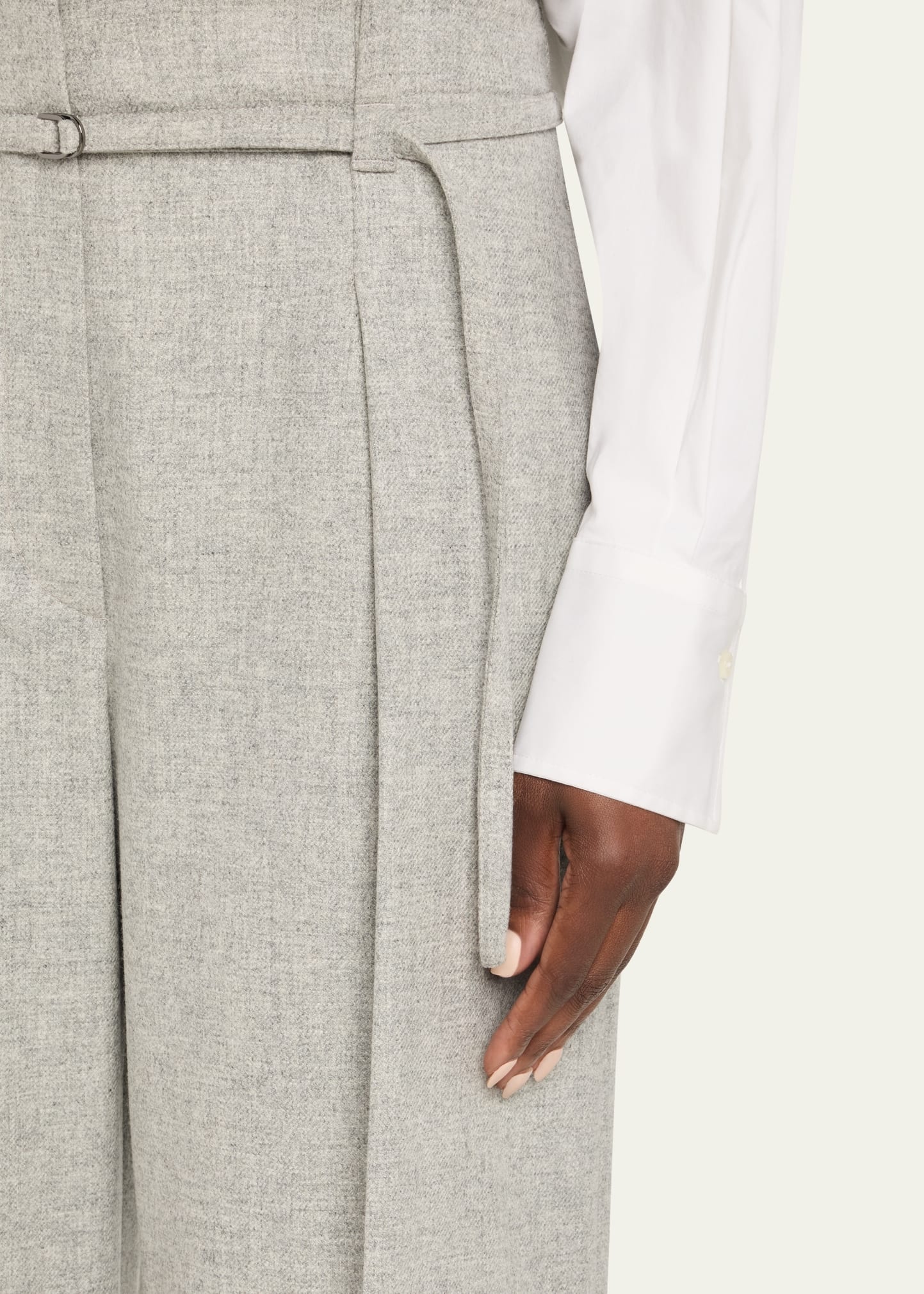 Cashmere-Wool Flannel Wide Sartorial Pants With Belt - 5