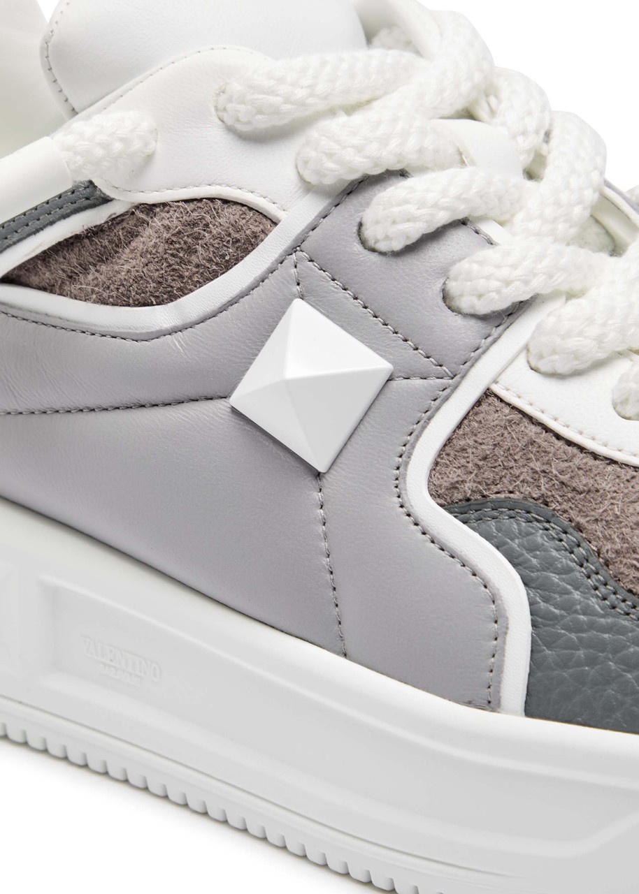 Valentino One Stud Panelled Leather Sneakers - 4