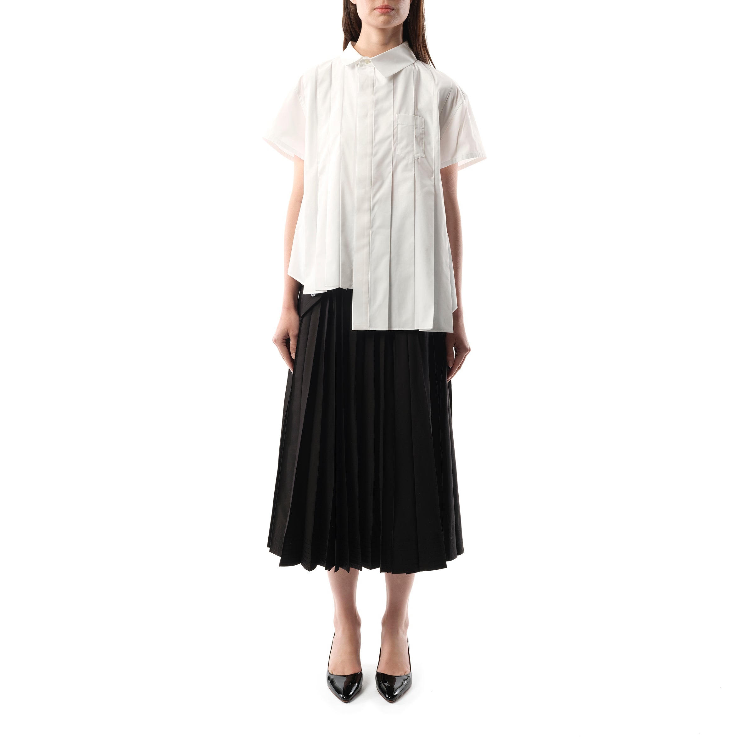 Asymmetric Cotton Poplin Shirt in Off White - 4