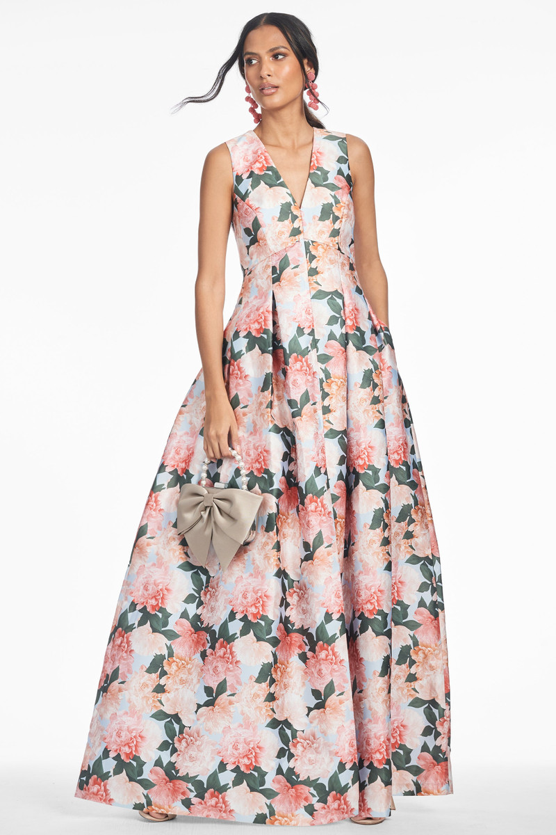 SACHIN & BABI BROOKE GOWN - PEACH PEONIES outlook