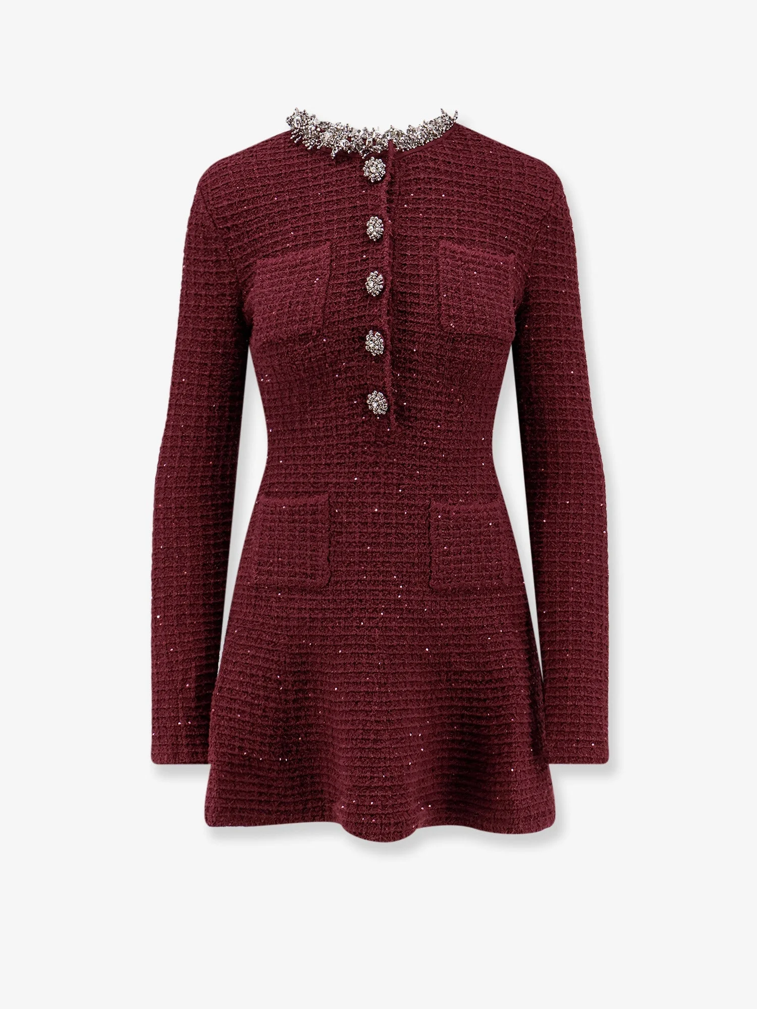 Self-Portrait Knitted Bordeaux Dress with Jewel Details Burgundy - 1