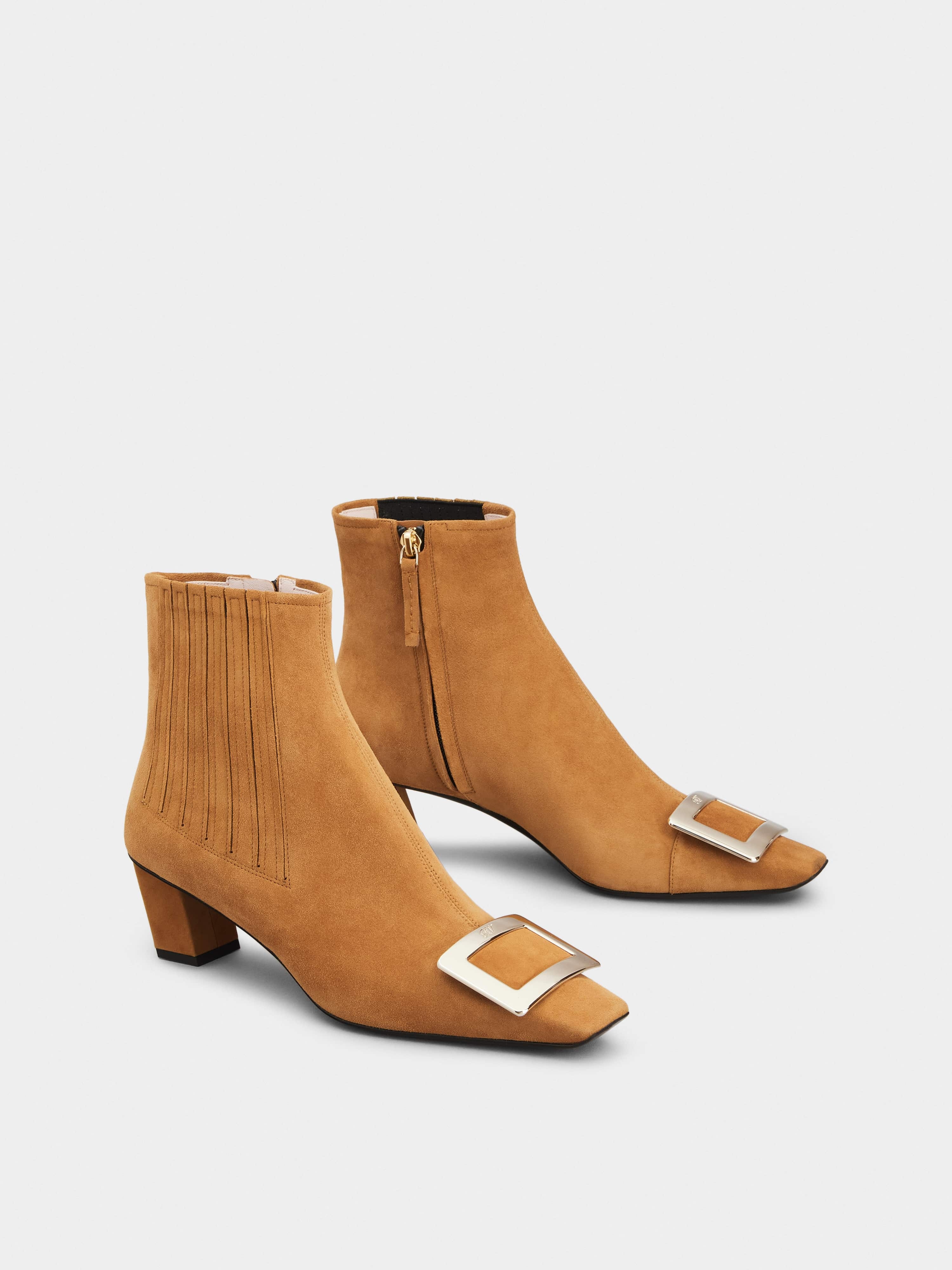 Belle Vivier Metal Buckle Chelsea Booties in Suede - 2