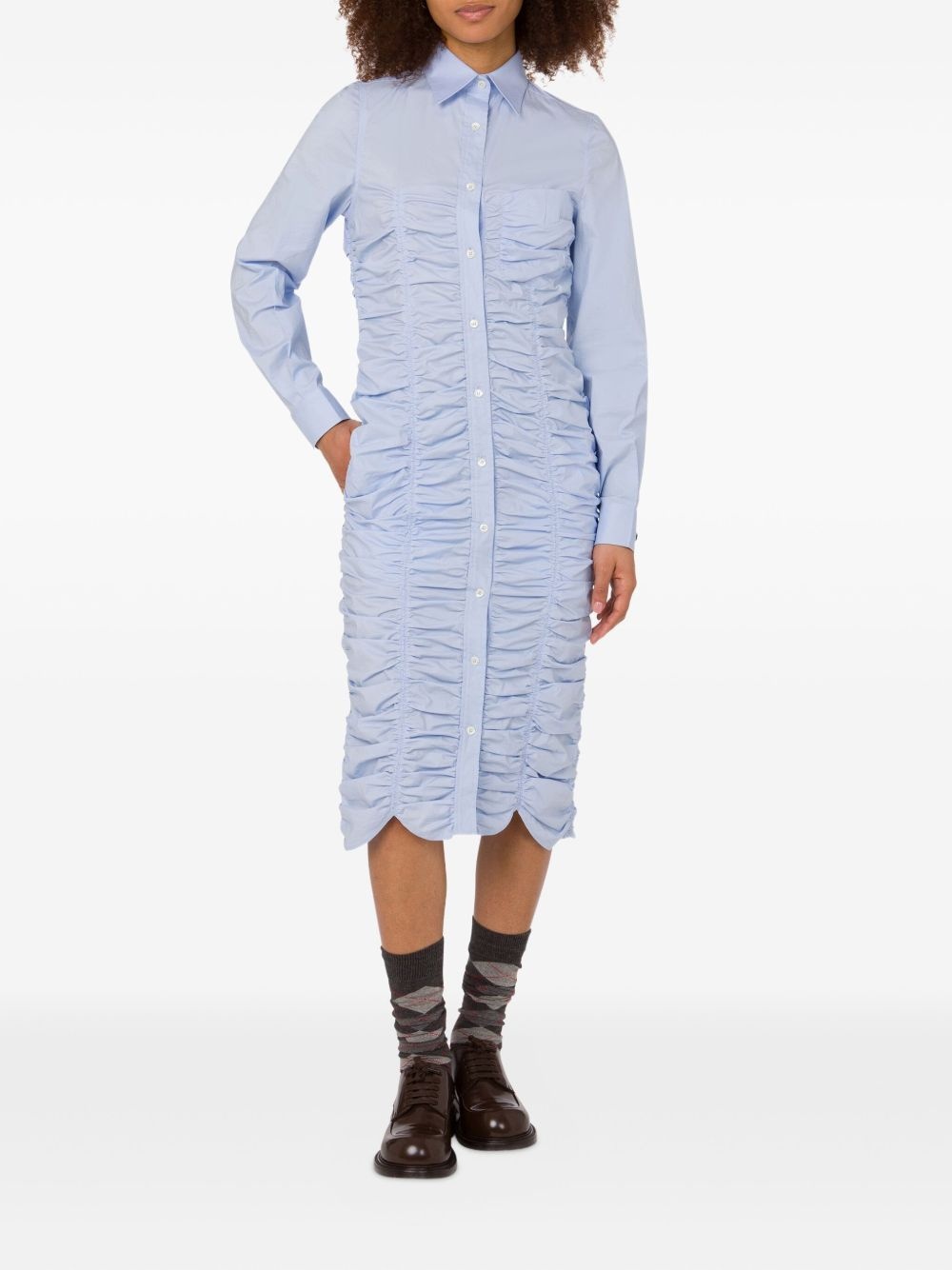 ruched button-down midi dress - 2
