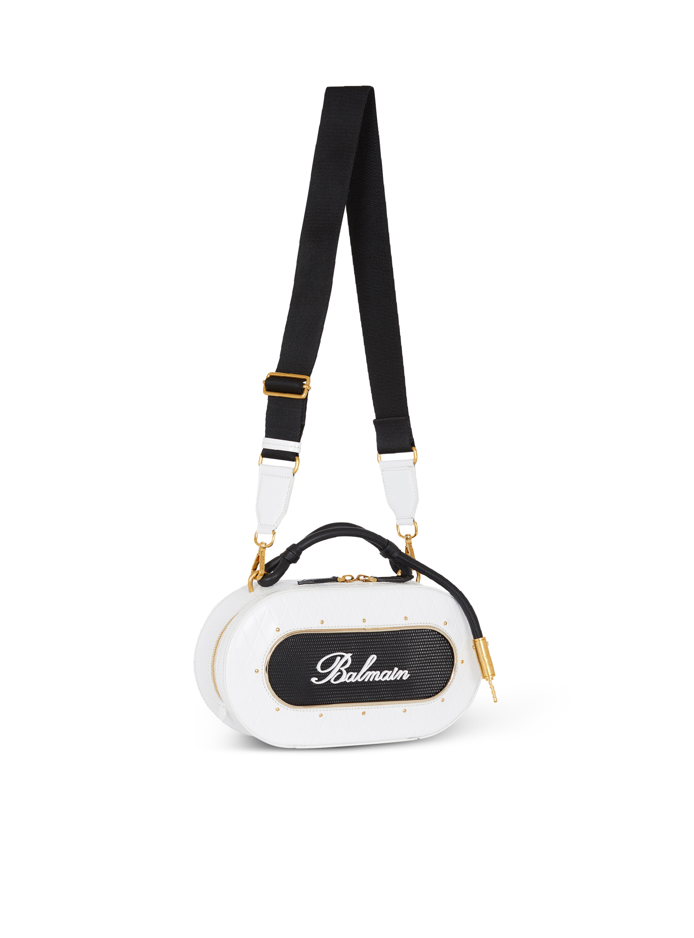 Calfskin Radio bag with Balmain Signature and embossed Grid motif - 3