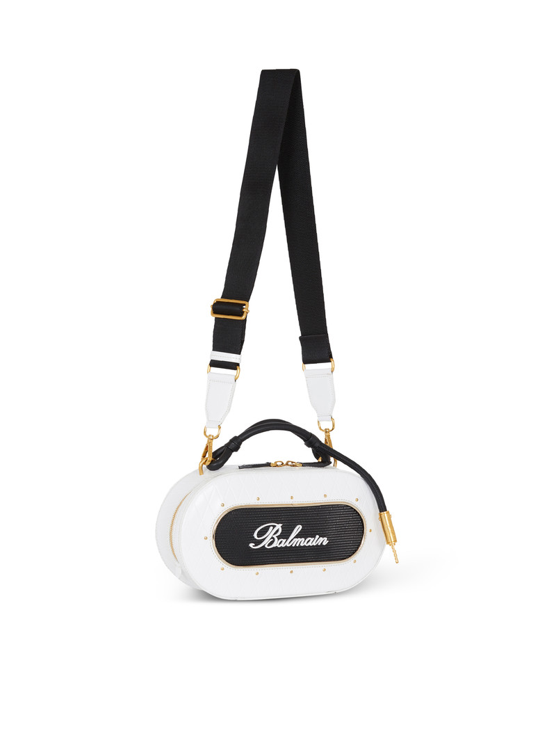 Calfskin Radio bag with Balmain Signature and embossed Grid motif 3