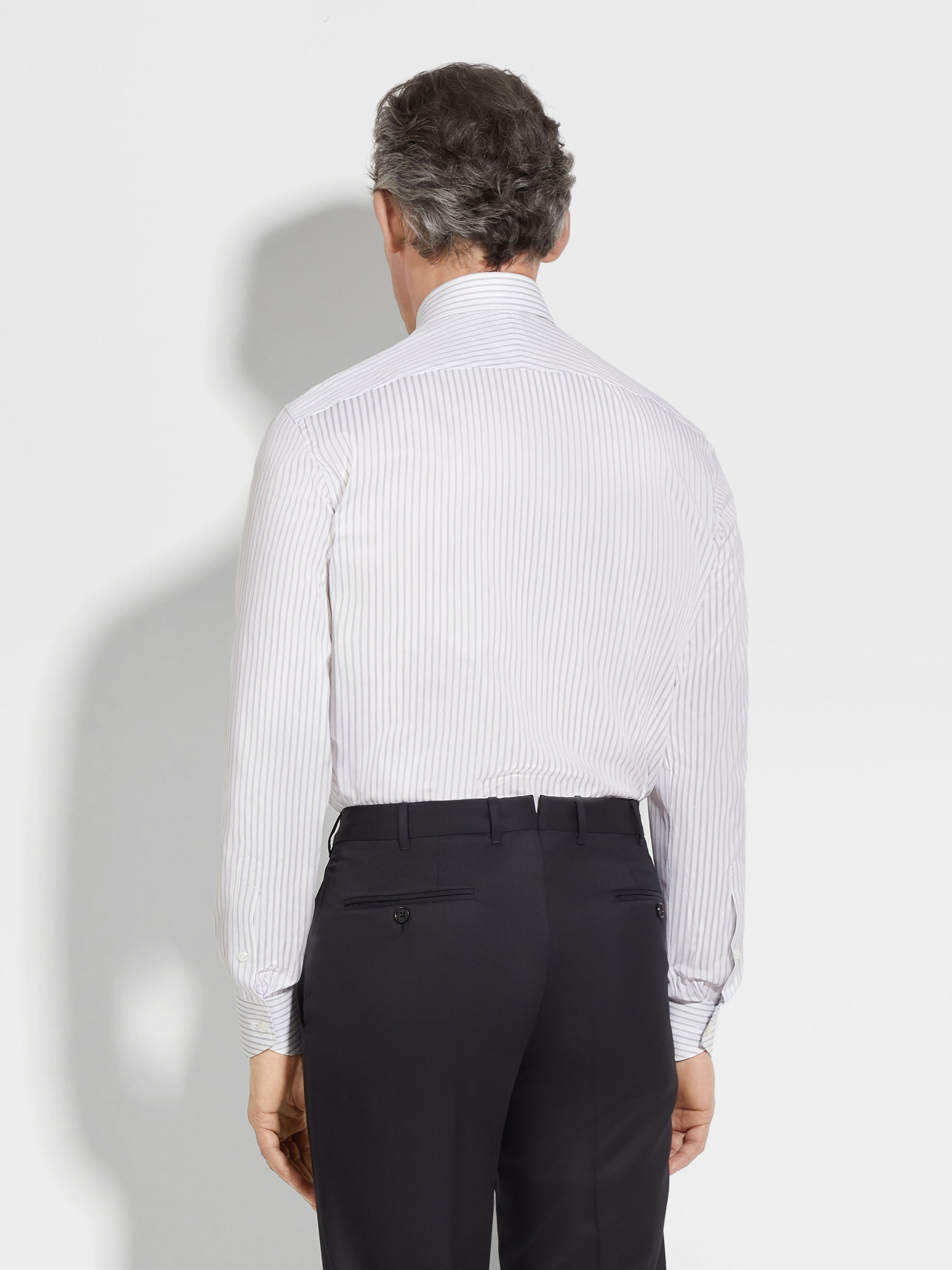 WHITE AND NAVY BLUE STRUCTURED STRIPED CENTOVENTIMILA COTTON SHIRT - 4