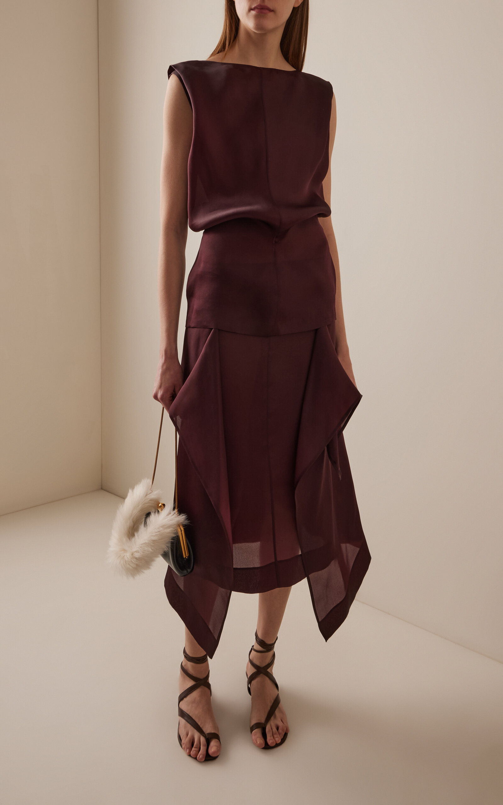 Nina Draped Silk-Organza Midi Skirt burgundy - 2