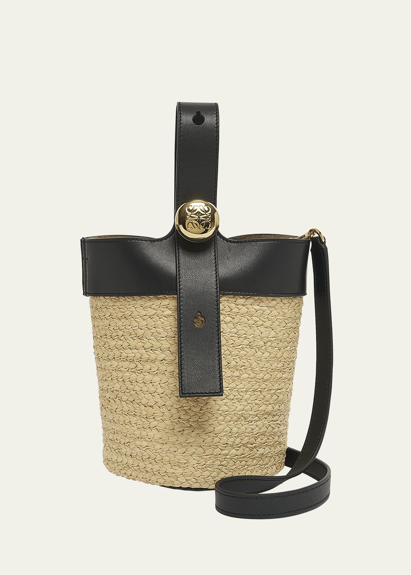 Mini Anagram Pebble Raffia Bucket Bag - 1