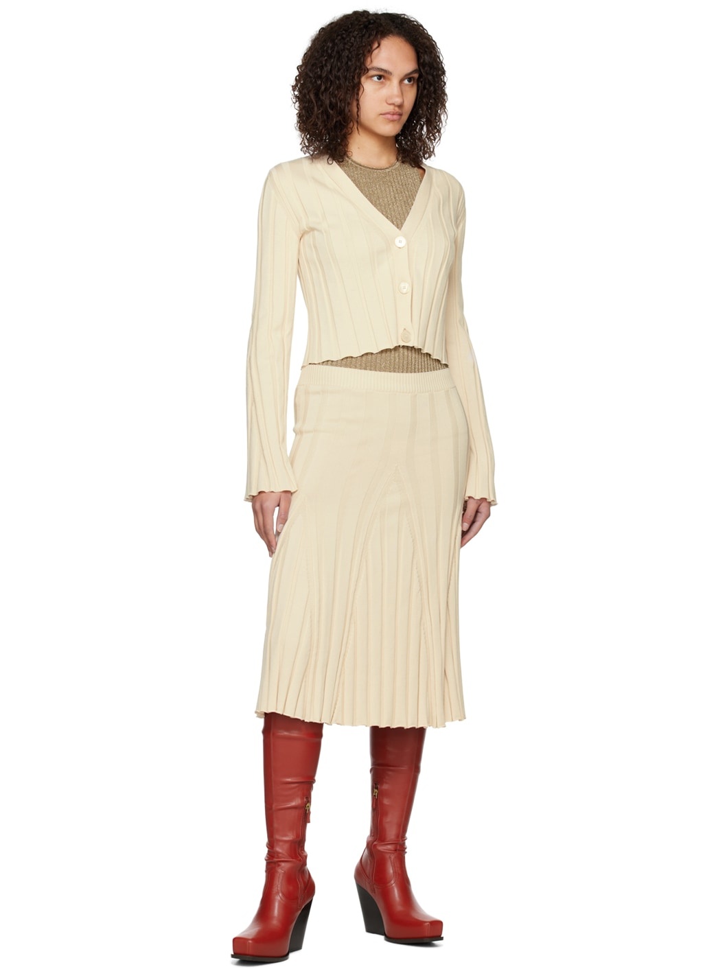 Off-White Paneled Midi Skirt - 4