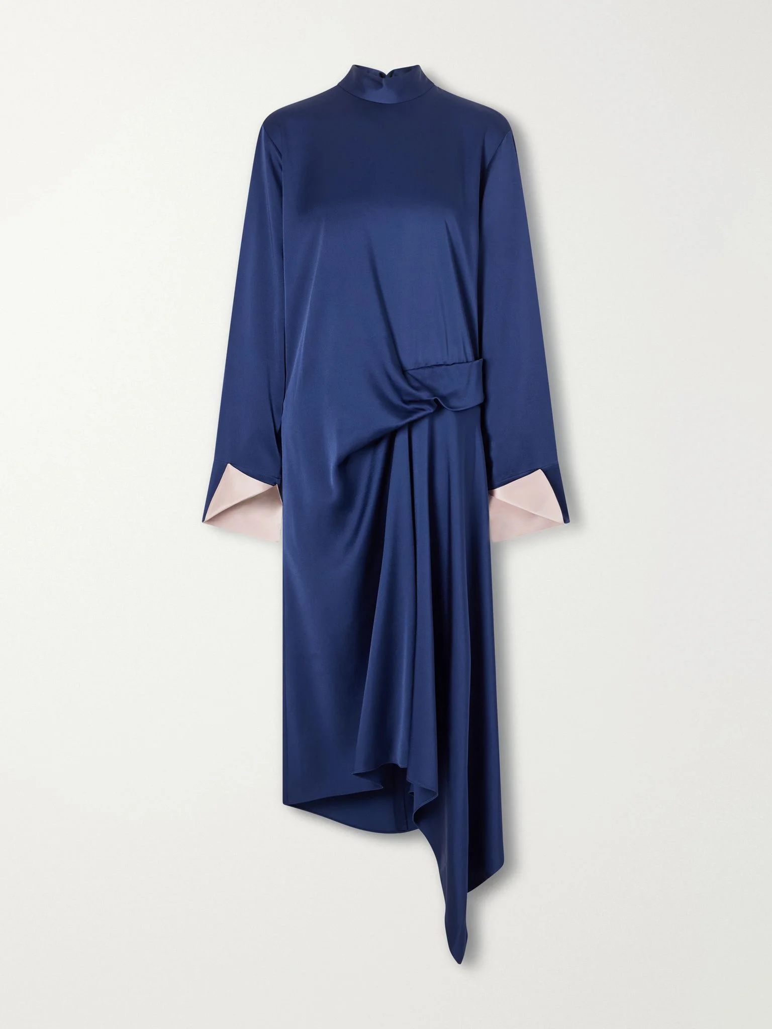 Asymmetric draped satin midi dress Navy - 1
