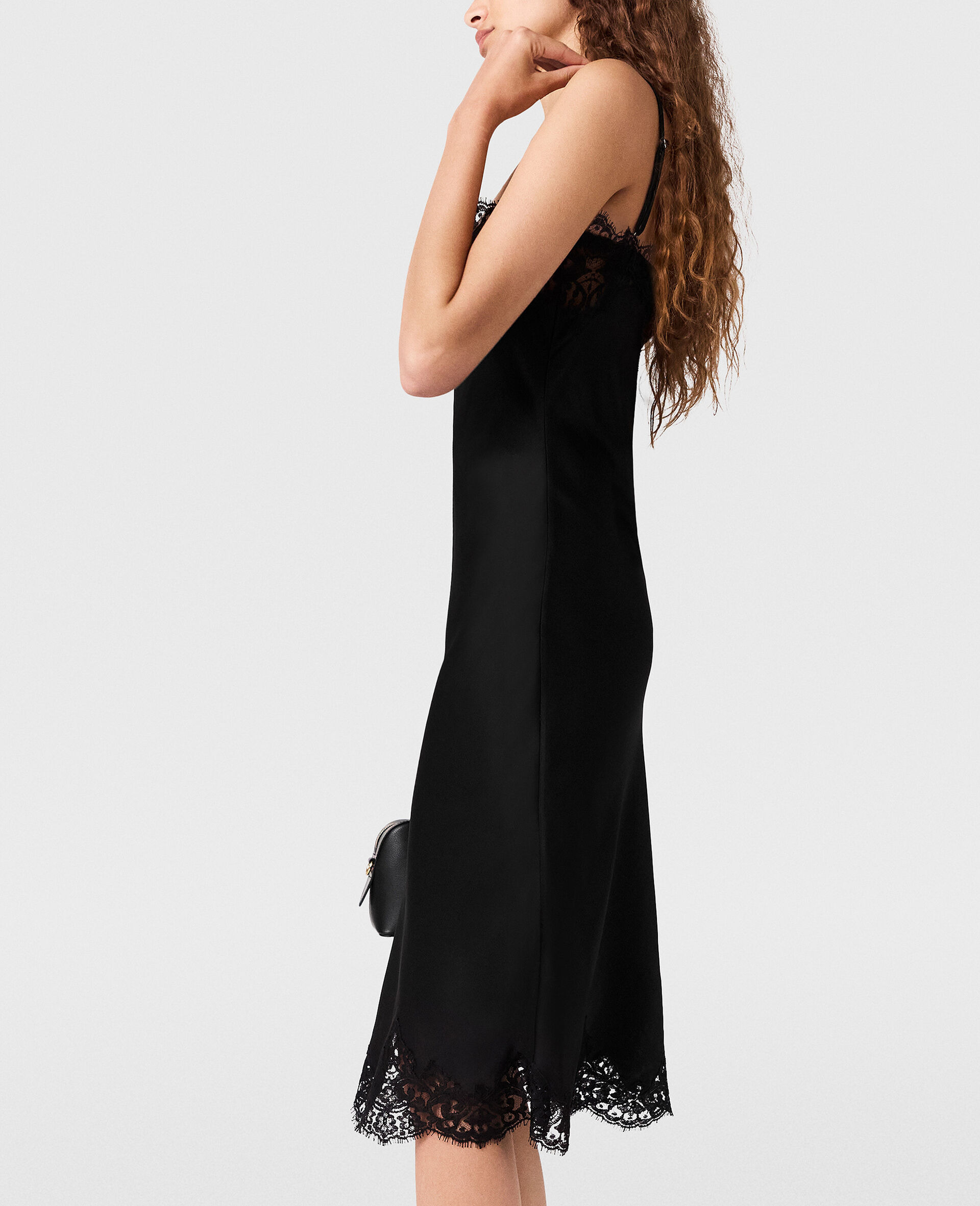 Guipere Lace Trim Double Satin Cocktail Dress - 2