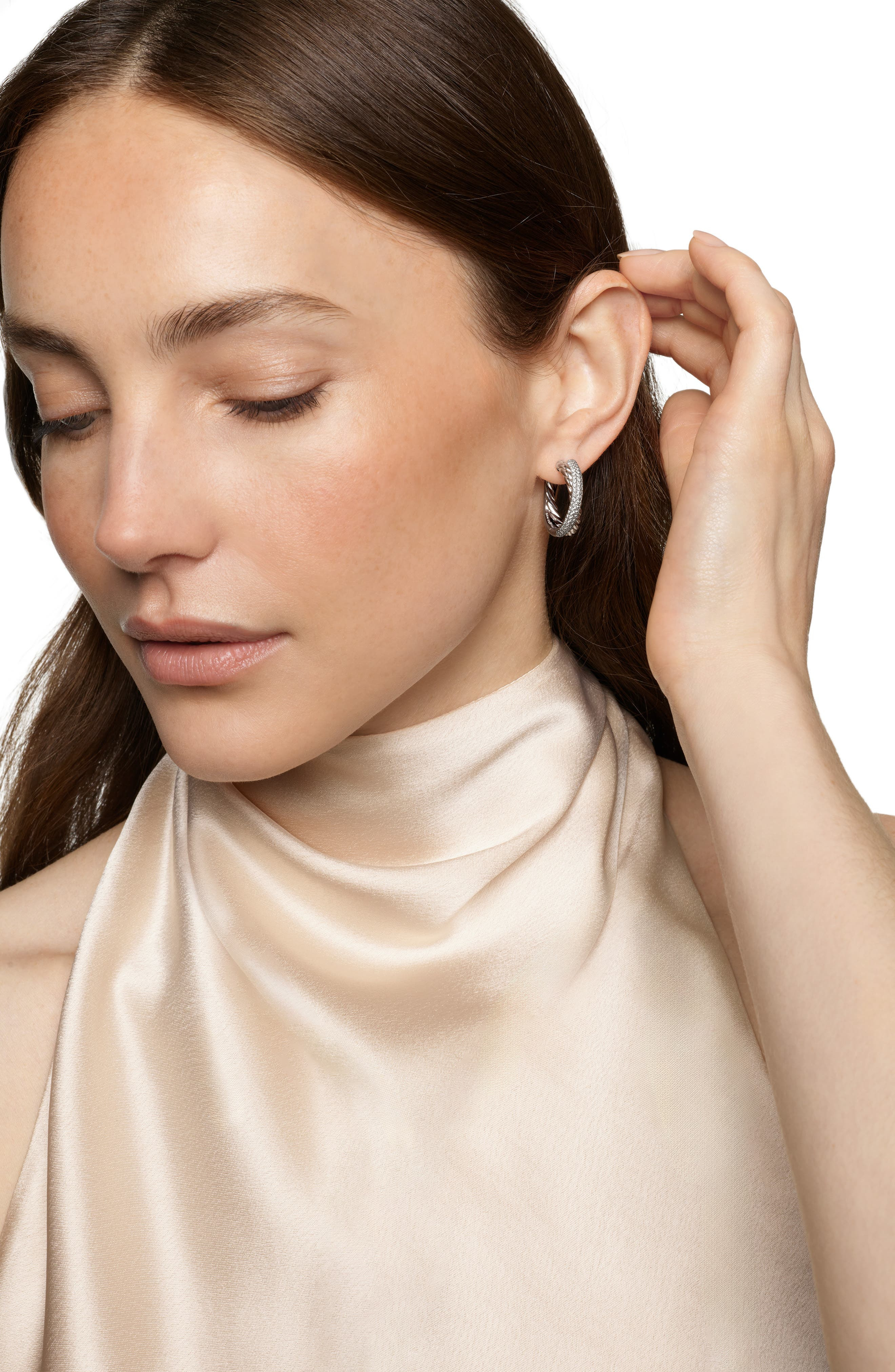 David Yurman Crossover Hoop Earrings in Sterling Silver with Diamonds, 22.4mm at Nordstrom - 2