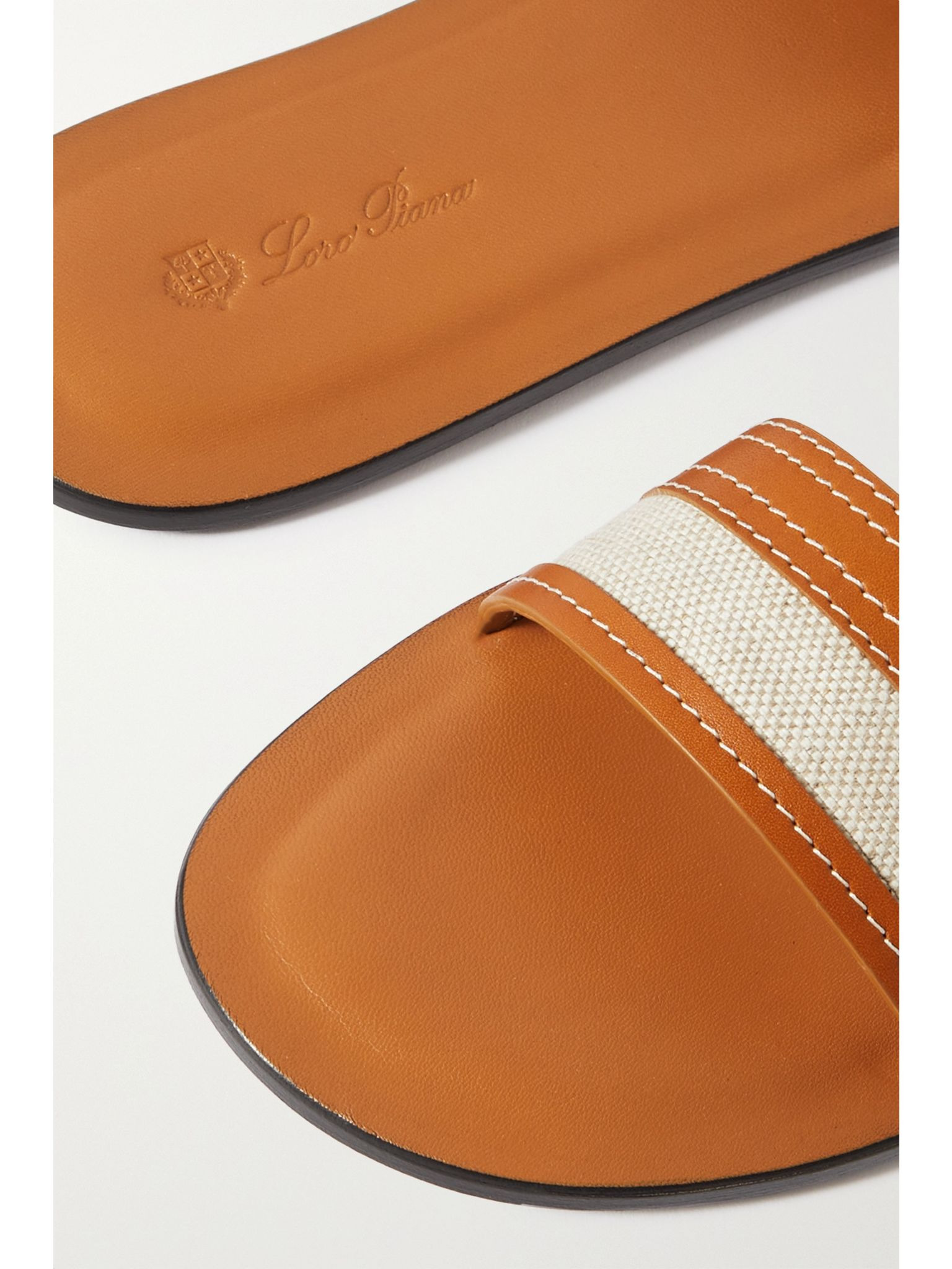 Tiki leather and canvas slides Tan - 4
