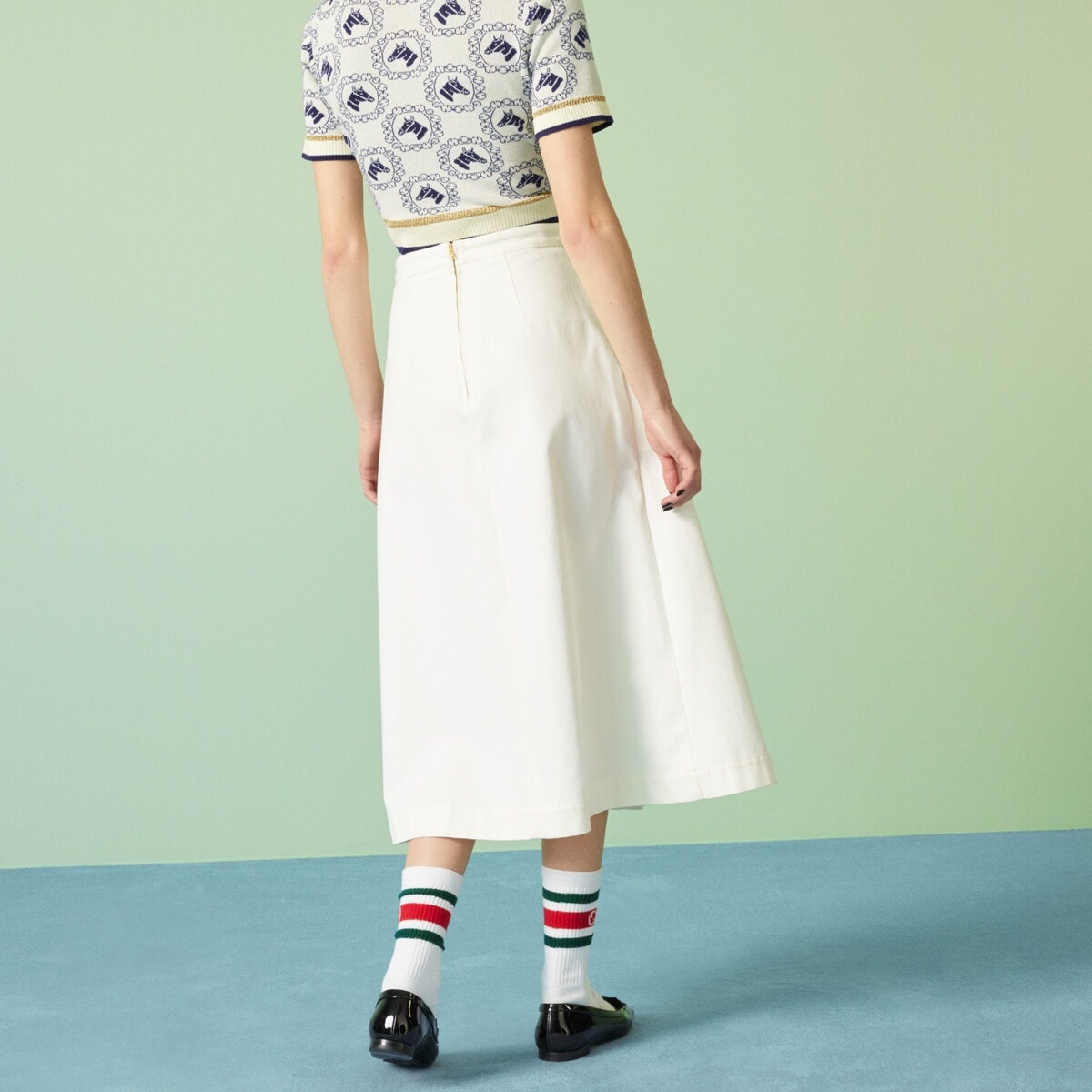 Cotton canvas skirt with pleats - 6