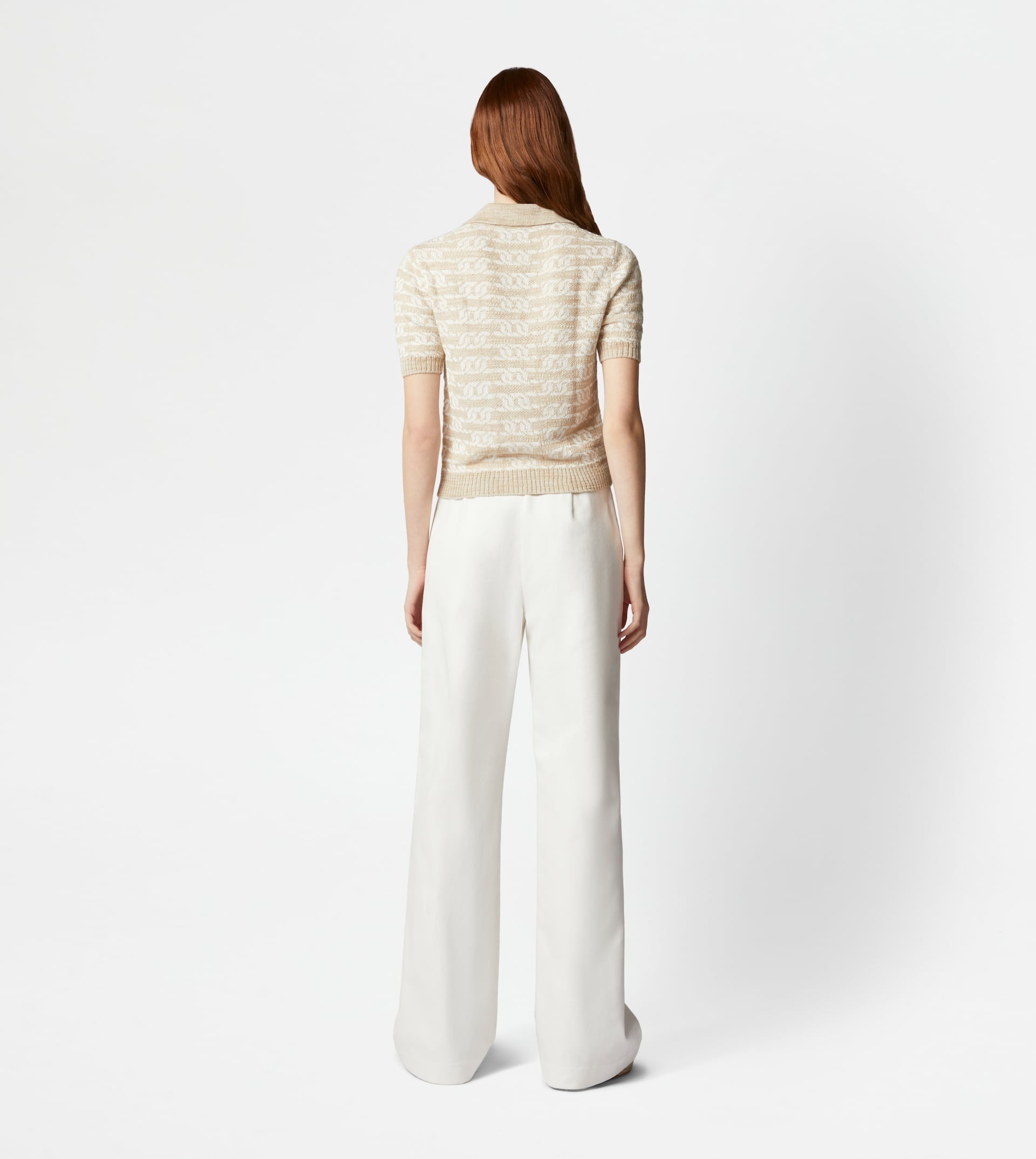 SHORT-SLEEVED KNIT POLO SHIRT - BEIGE, WHITE - 3
