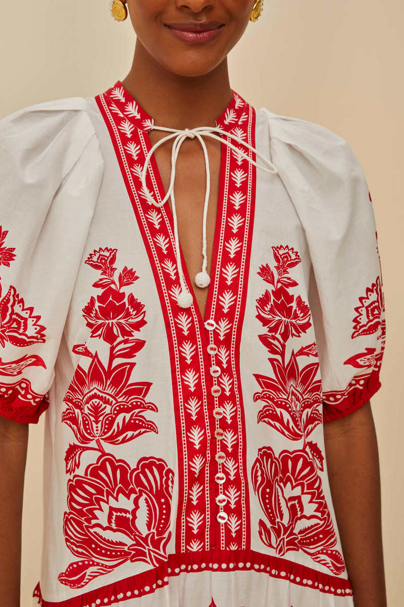 FARM RIO Off-White Boho Garden Short Sleeve Midi Dress outlook