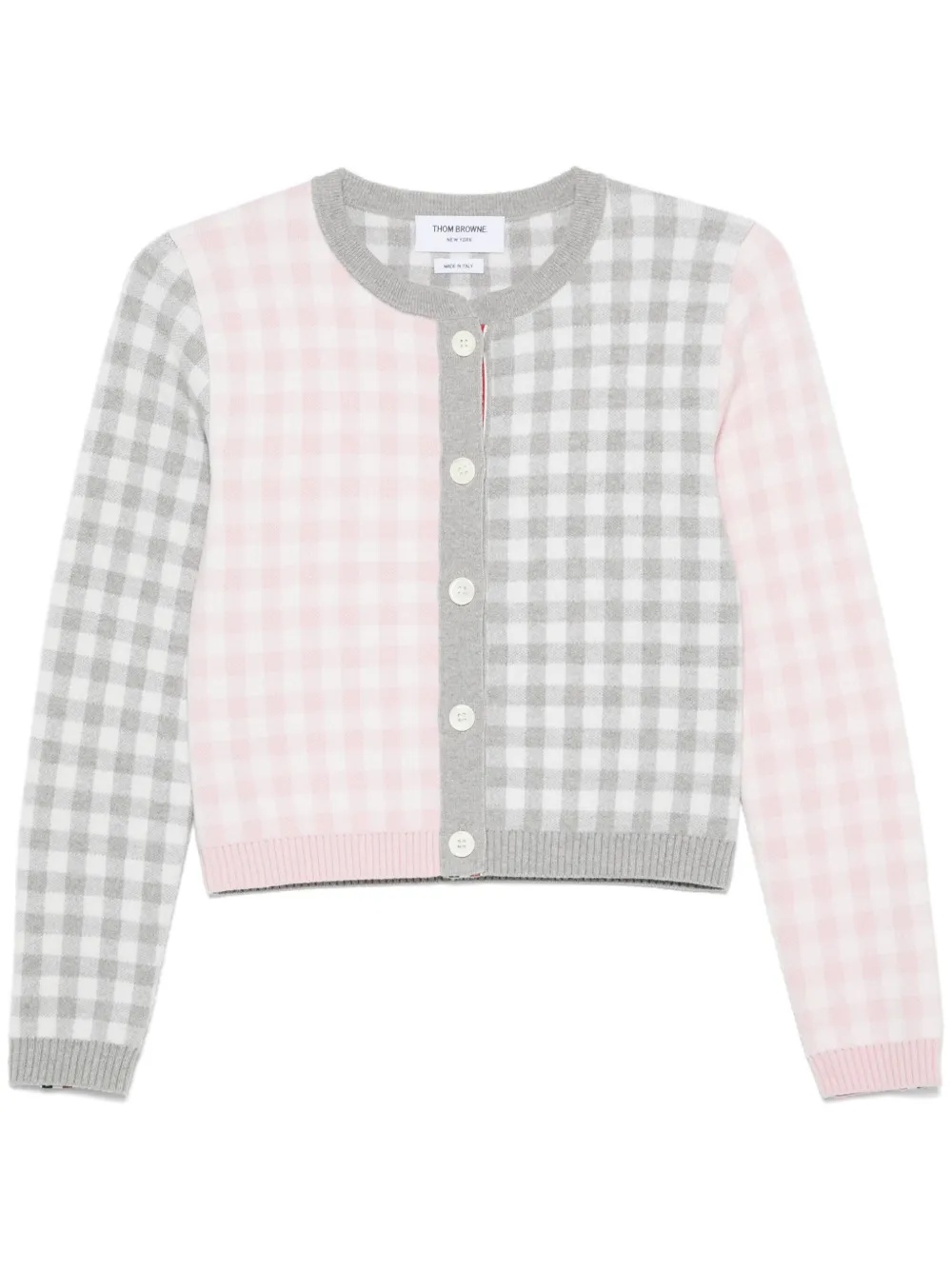 THOM BROWNE - Women Fun Mix Gingham Check Birdseye Back Jacquard Cropped Crew Neck Knitwear - 5