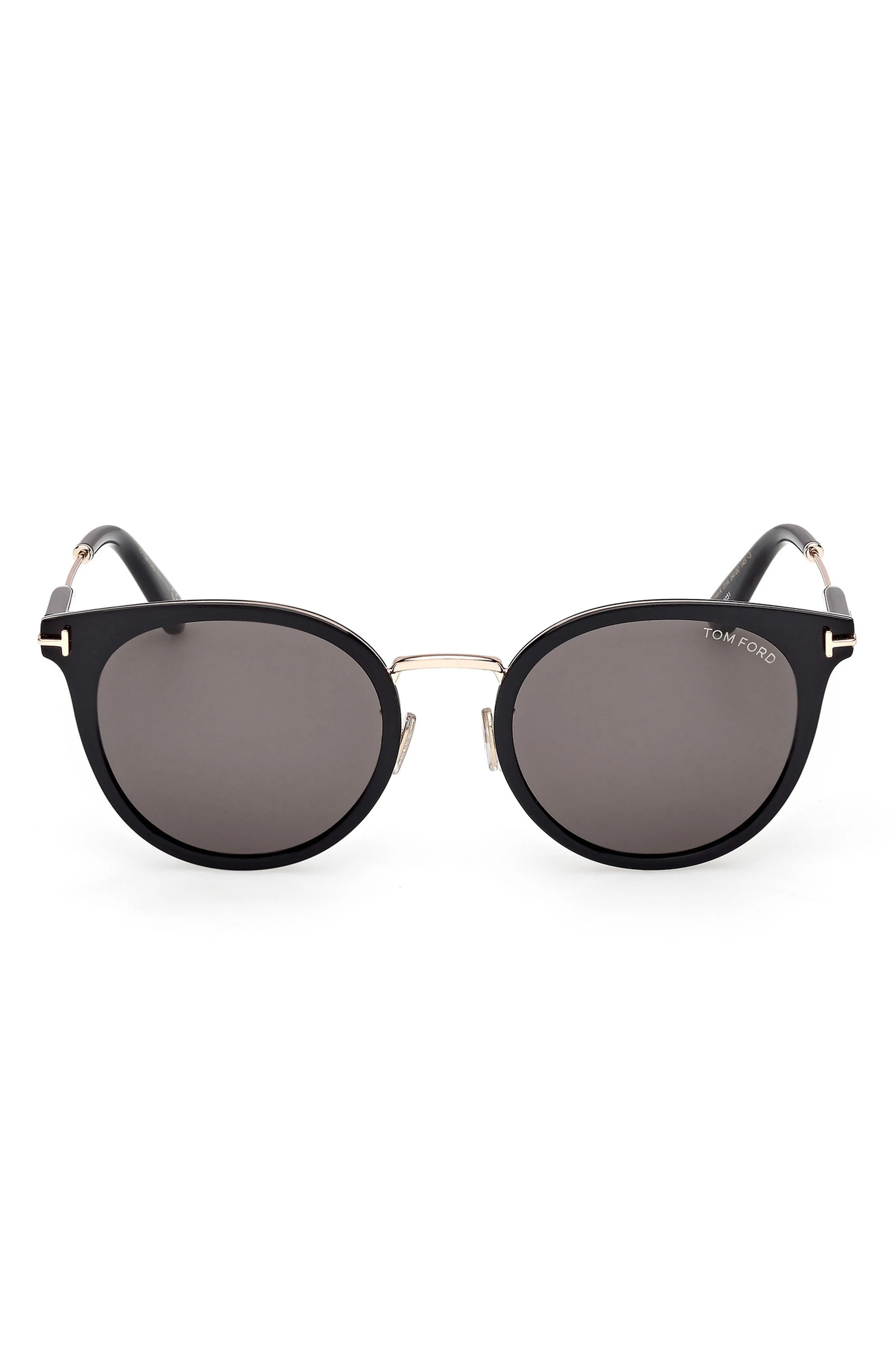 TOM FORD 54mm Round Sunglasses in Black Rose Gold /Smoke at Nordstrom - 1