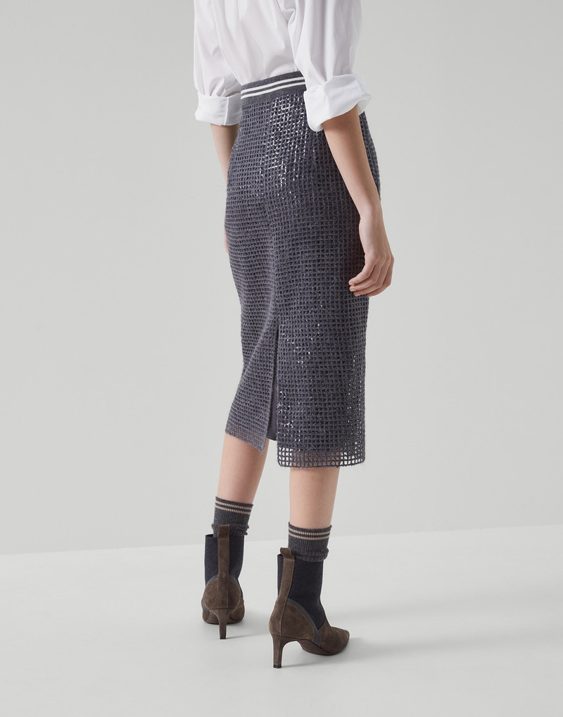 Dazzling net embroidery straight skirt in mohair and wool 2
