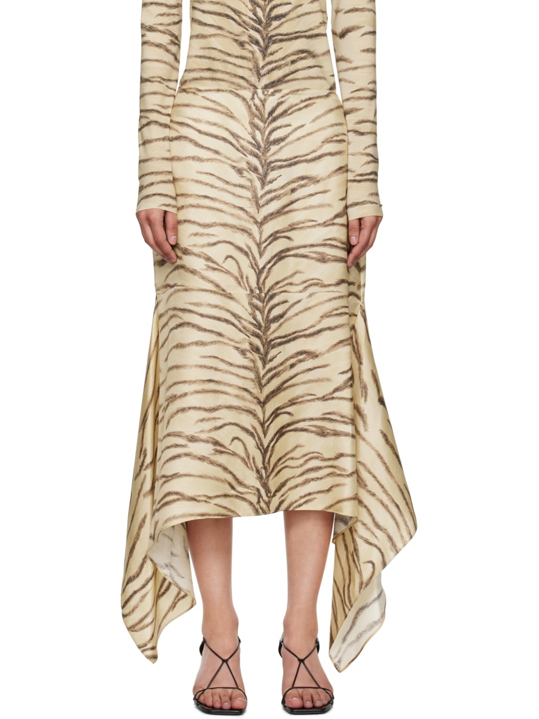 Beige Tiger Print Midi Skirt - 1