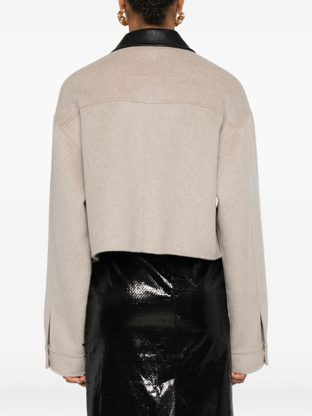 leather-collar zip-up jacket - 4