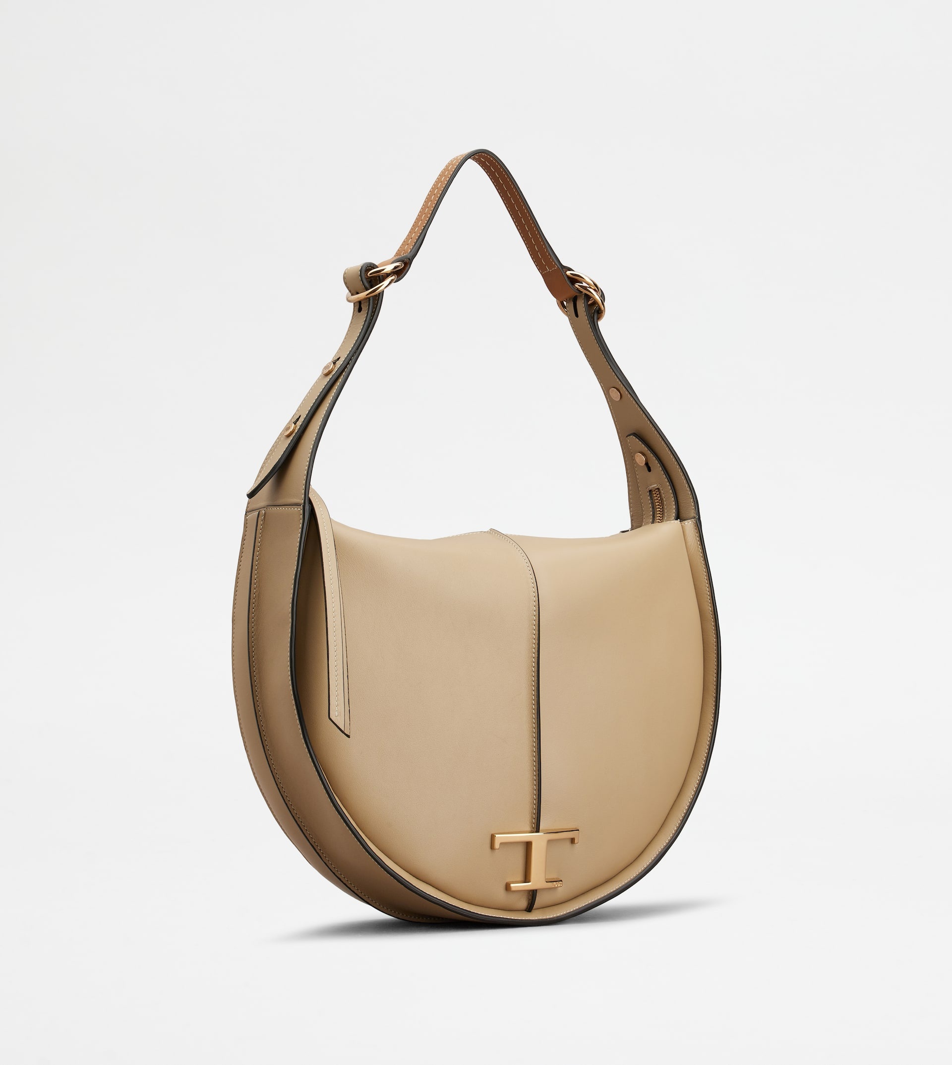 T TIMELESS HOBO BAG IN LEATHER MEDIUM - BEIGE - 3