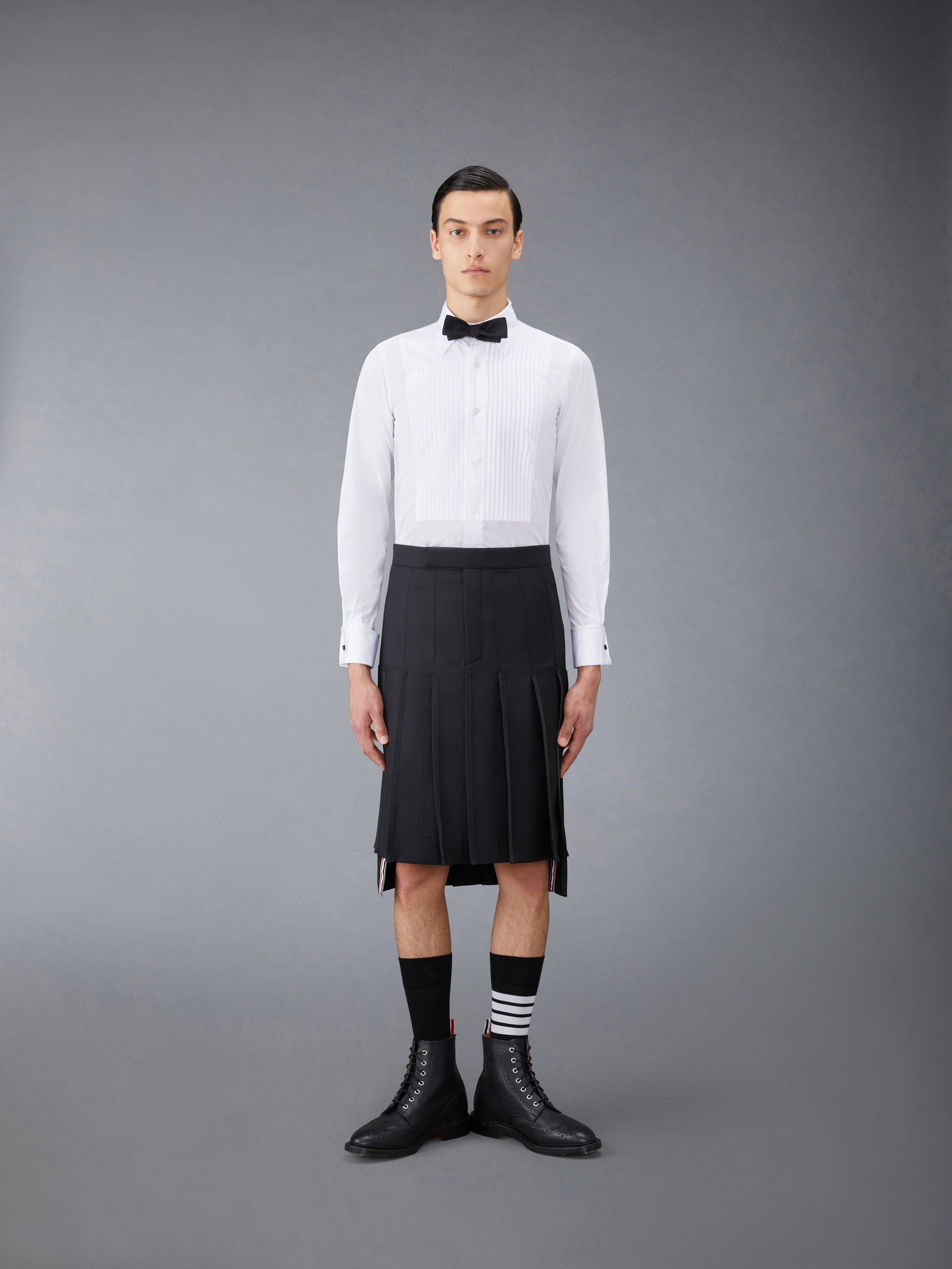 TUX SHIRT BUTTON DOWN POINT COLLAR W/ COMBO BIB FRENCH CUFF IN SOLID POPLIN - 4