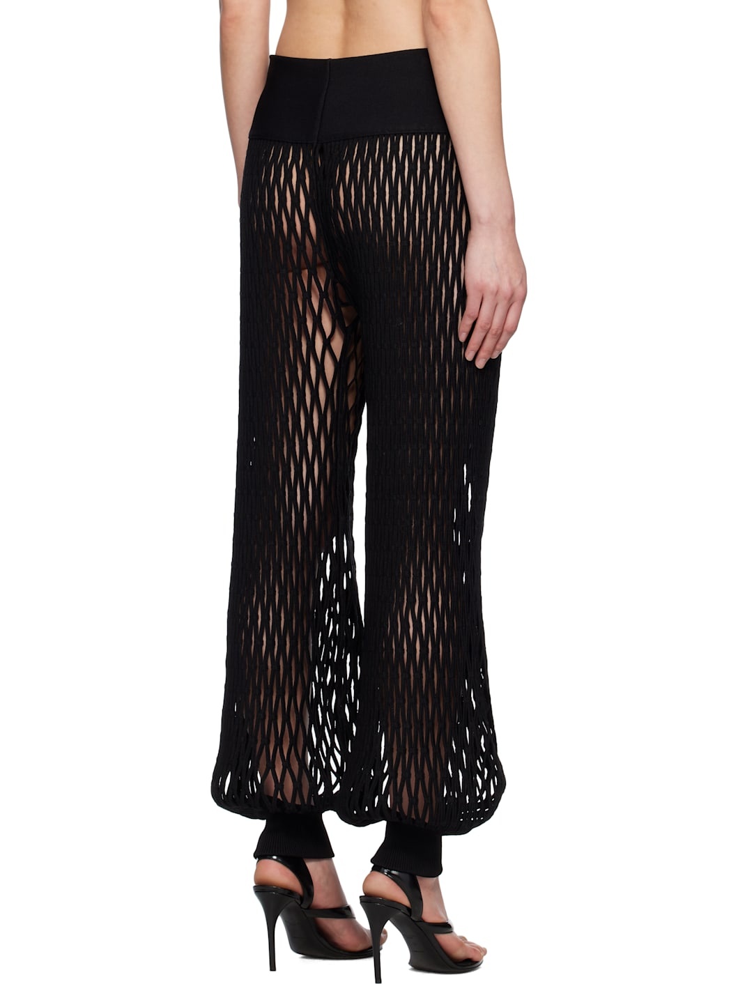 Black Macramé Knit Trousers - 3