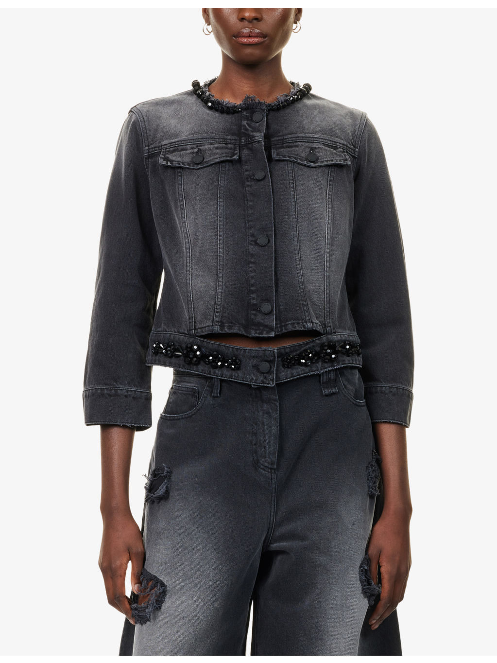 Tail Bead-Embellished Denim Jacket - 3