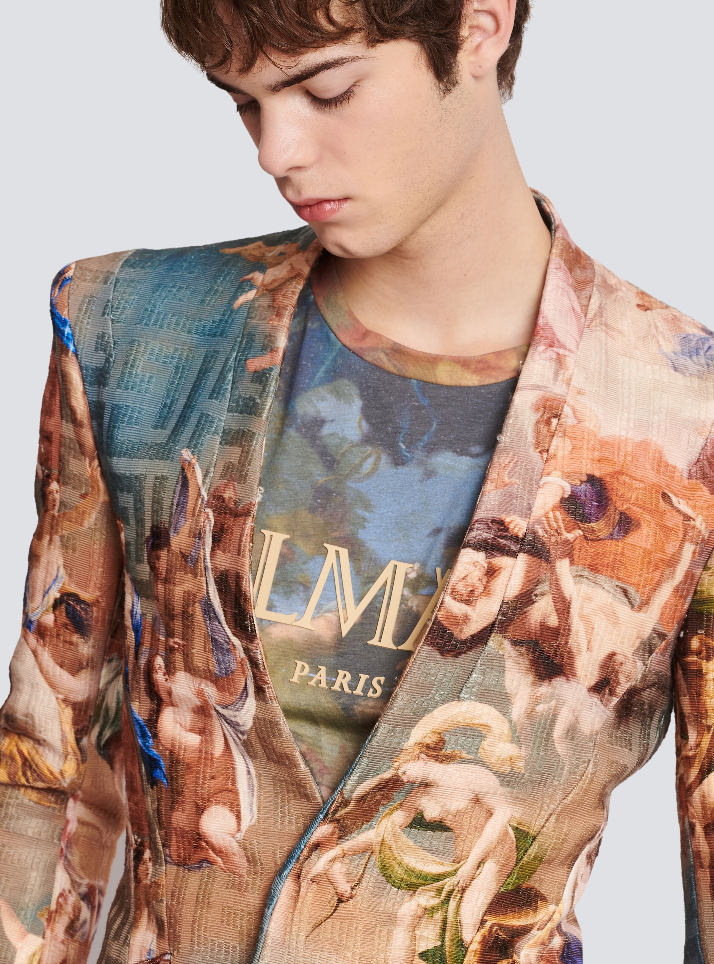 Sky print collarless jacket - 7