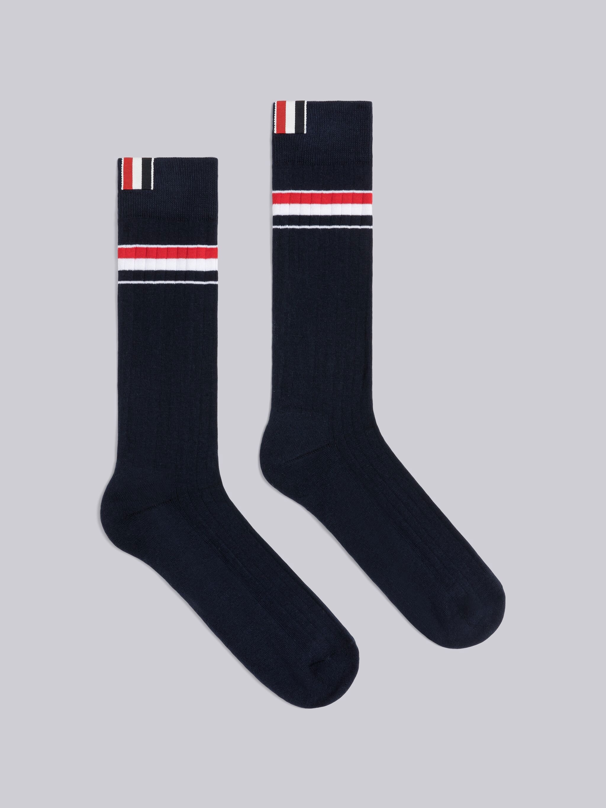 ATHLETIC RIB COTTON STRIPE ANKLE LENGTH SOCKS - 1