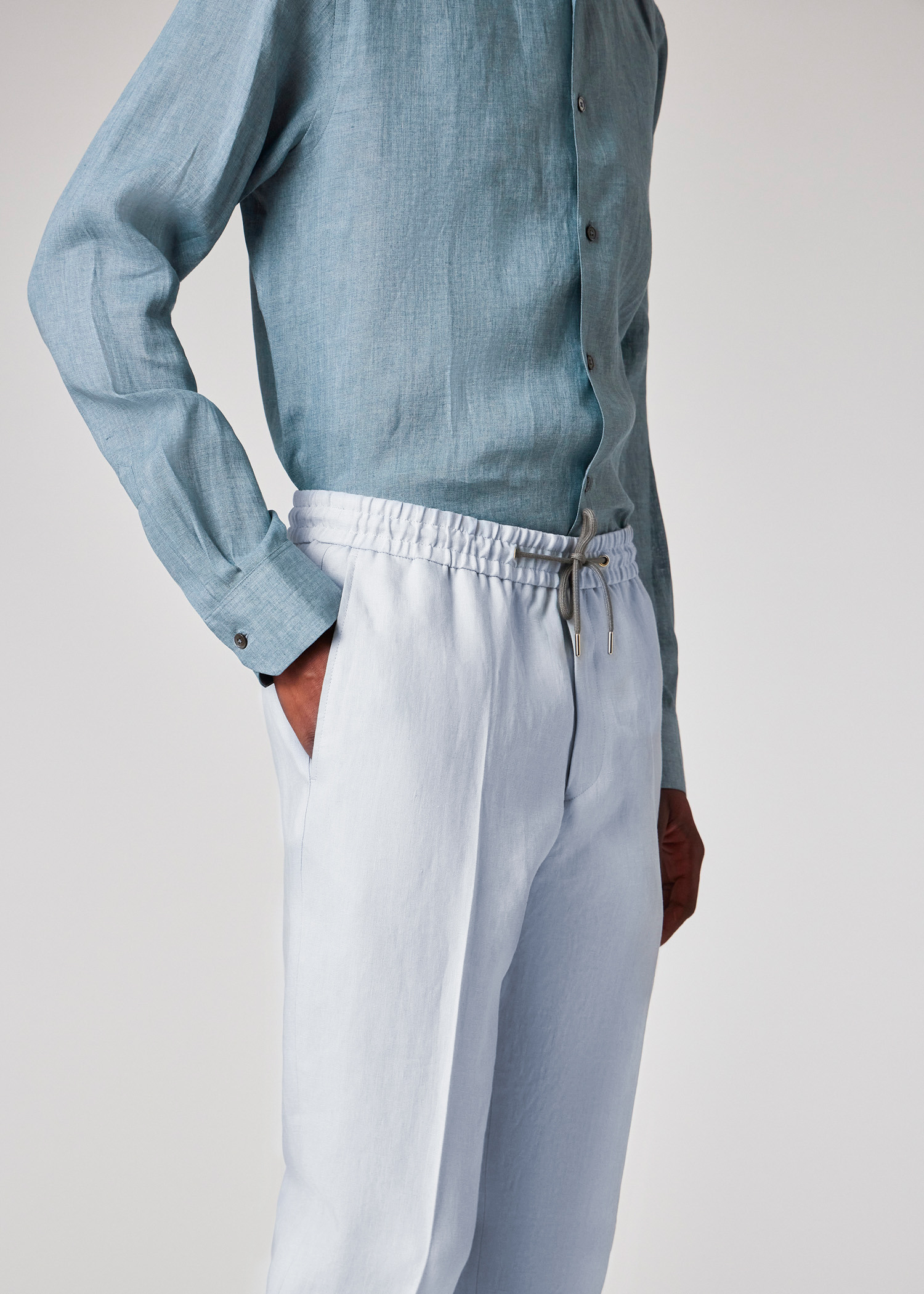 Slim-Fit Light Blue Linen Shirt - 3