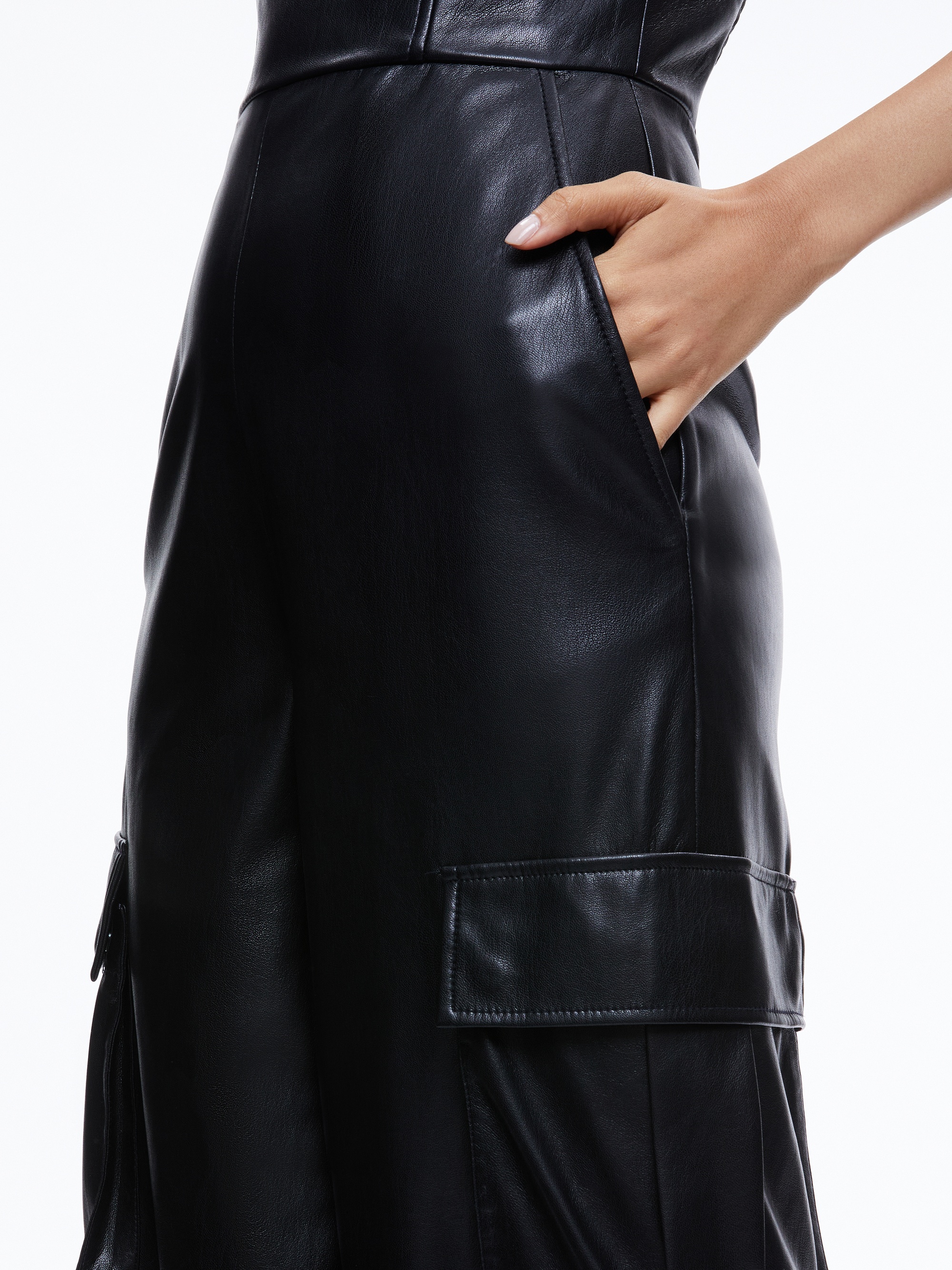 Alice + Olivia Emelda Faux Leather Jumpsuit in Black