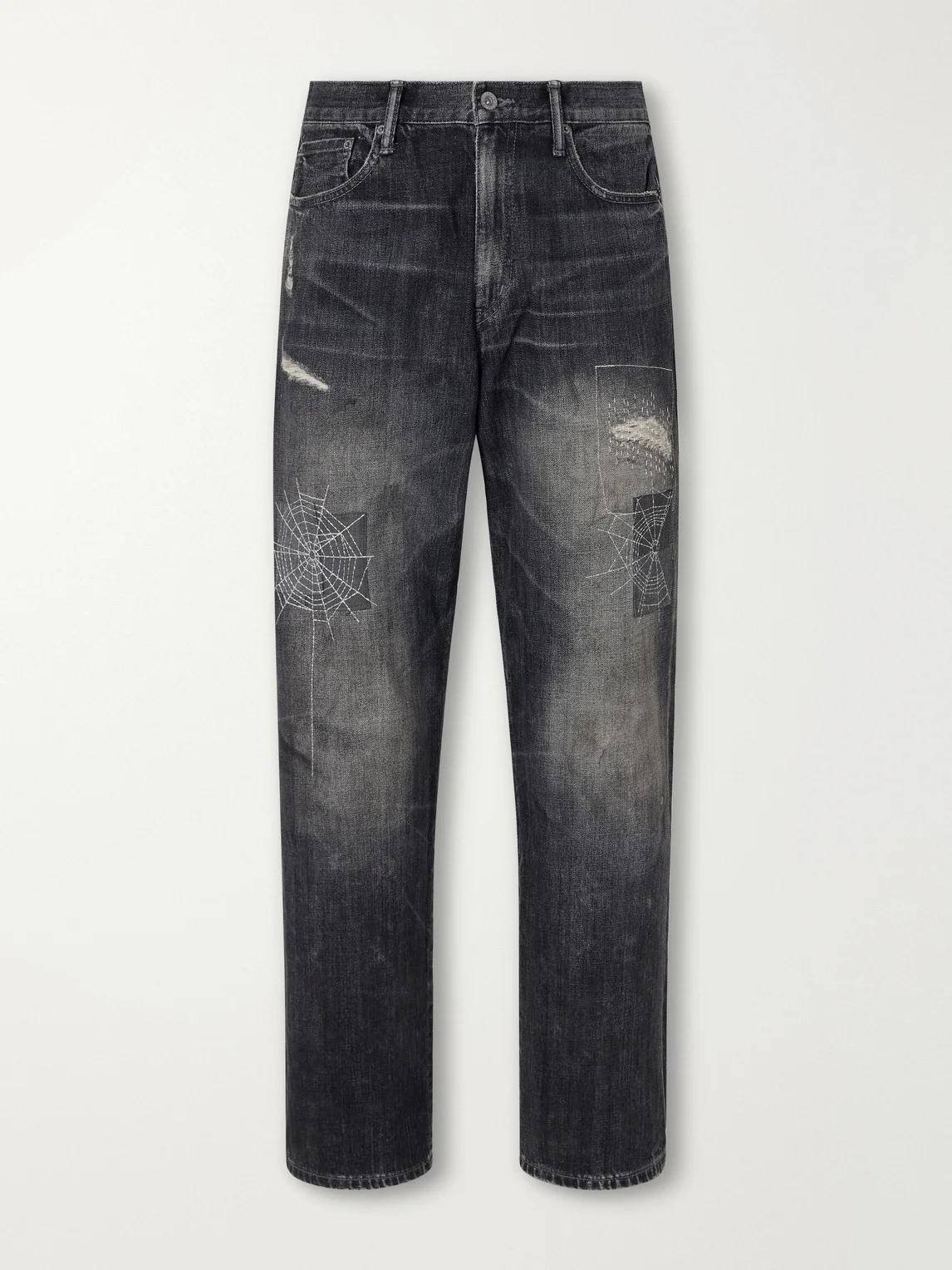 Savage Straight-Leg Distressed Embroidered Jeans - 1