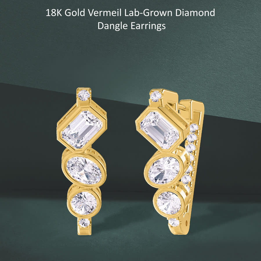 Diamond2Deal - Diamond2Deal 18k Vermeil Plated Silver 3.25 Ct Multi Shape Lab Grown Diamond Fancy Hoop Earrings VVS - 2