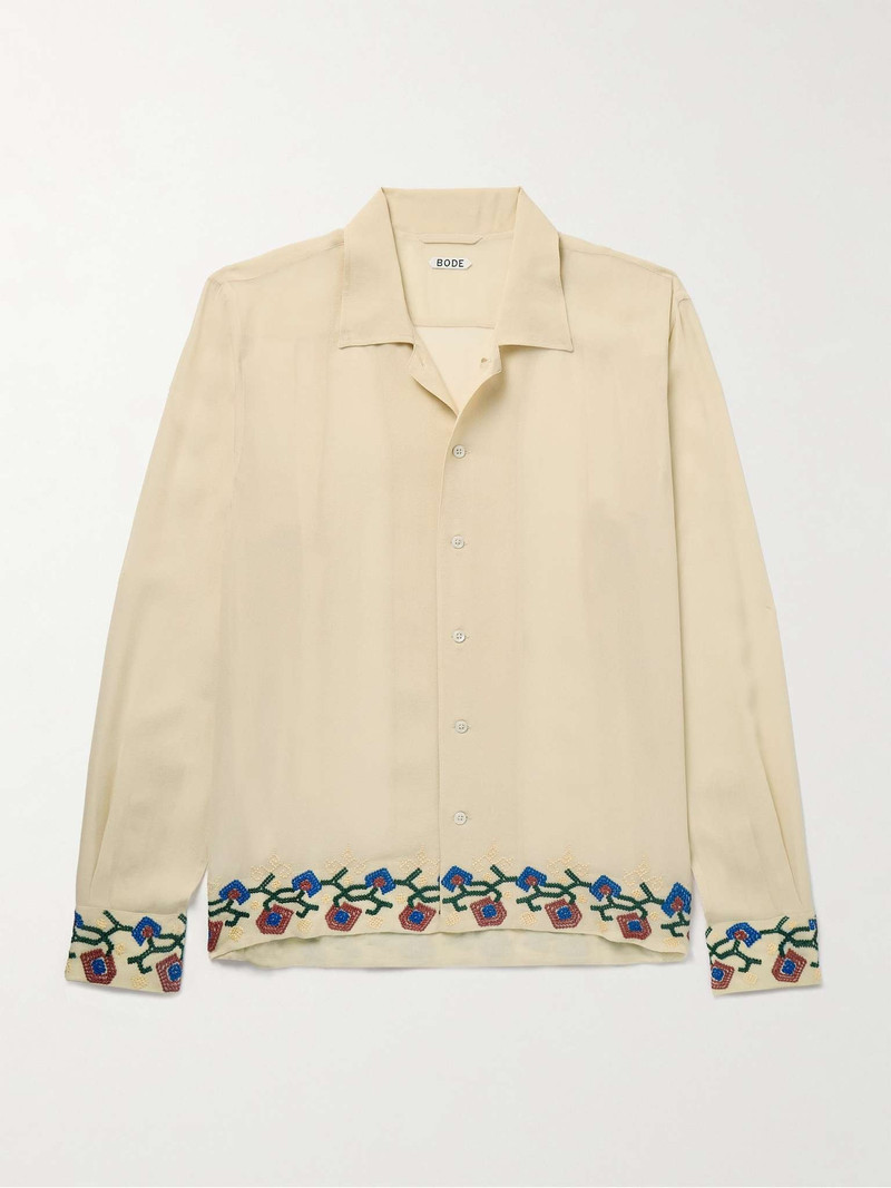Flowering Liana Embroidered Silk-Crepe Shirt 1