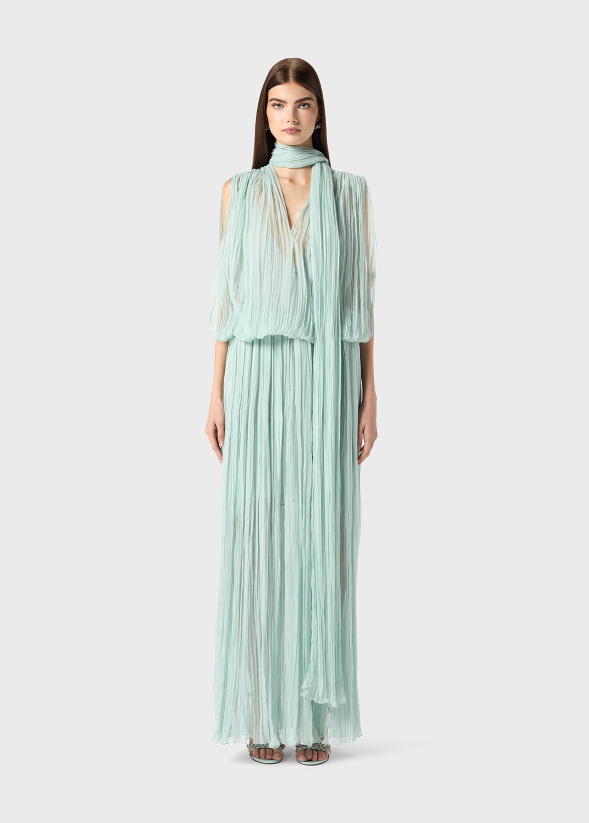 PLEATED DRESS IN SILK CHIFFON WITH SCARF - 3