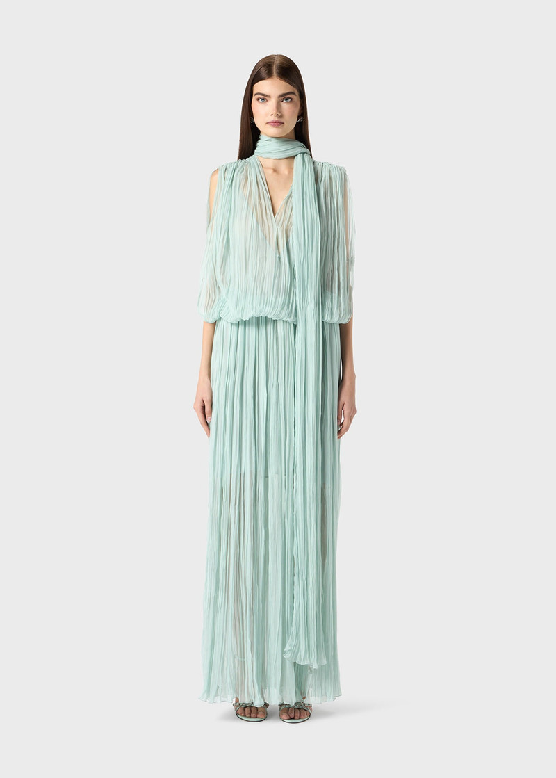 PLEATED DRESS IN SILK CHIFFON WITH SCARF 3
