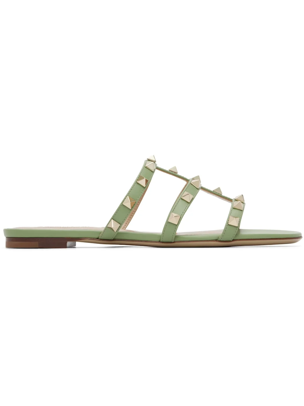 Green Rockstud Flat Slide Sandals - 1