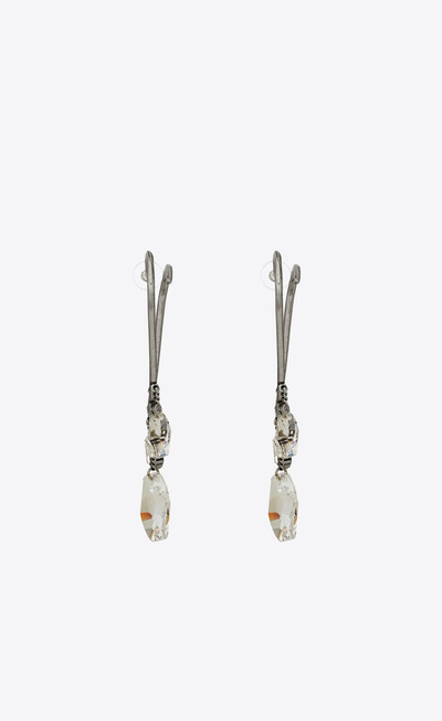 SAINT LAURENT dangling oversized rhinestone heart earrings in metal outlook